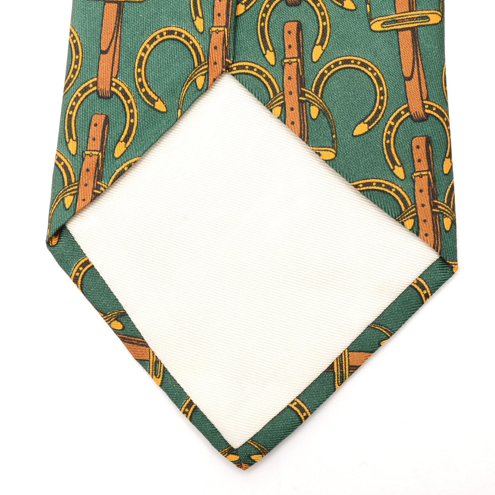 Hermès Equestrian Themed Necktie in Green and Golden Yellow, Pattern #517 IA