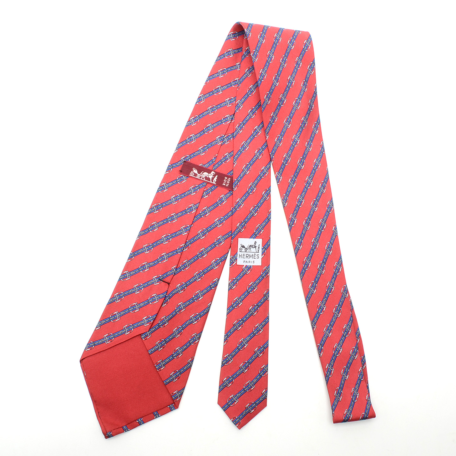 Hermès of Paris Silk Tie in Diagonal Stirrup Pattern #812 MA, Made in France