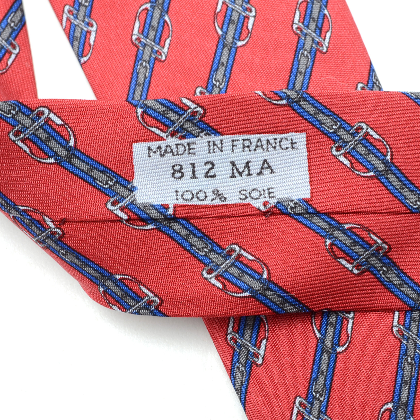 Hermès of Paris Silk Tie in Diagonal Stirrup Pattern #812 MA, Made in France