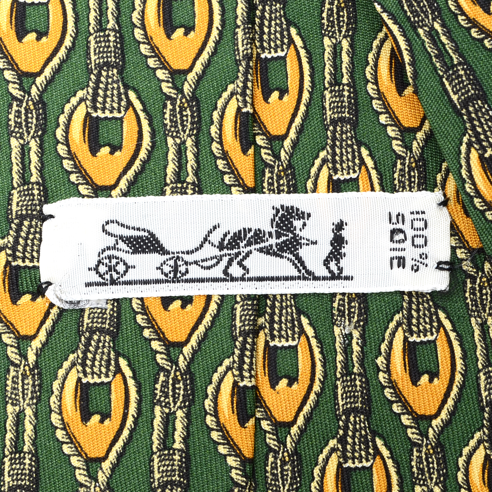 Hermès Silk Necktie in Green and Gold Rope Pattern, #619 TA, Made in France