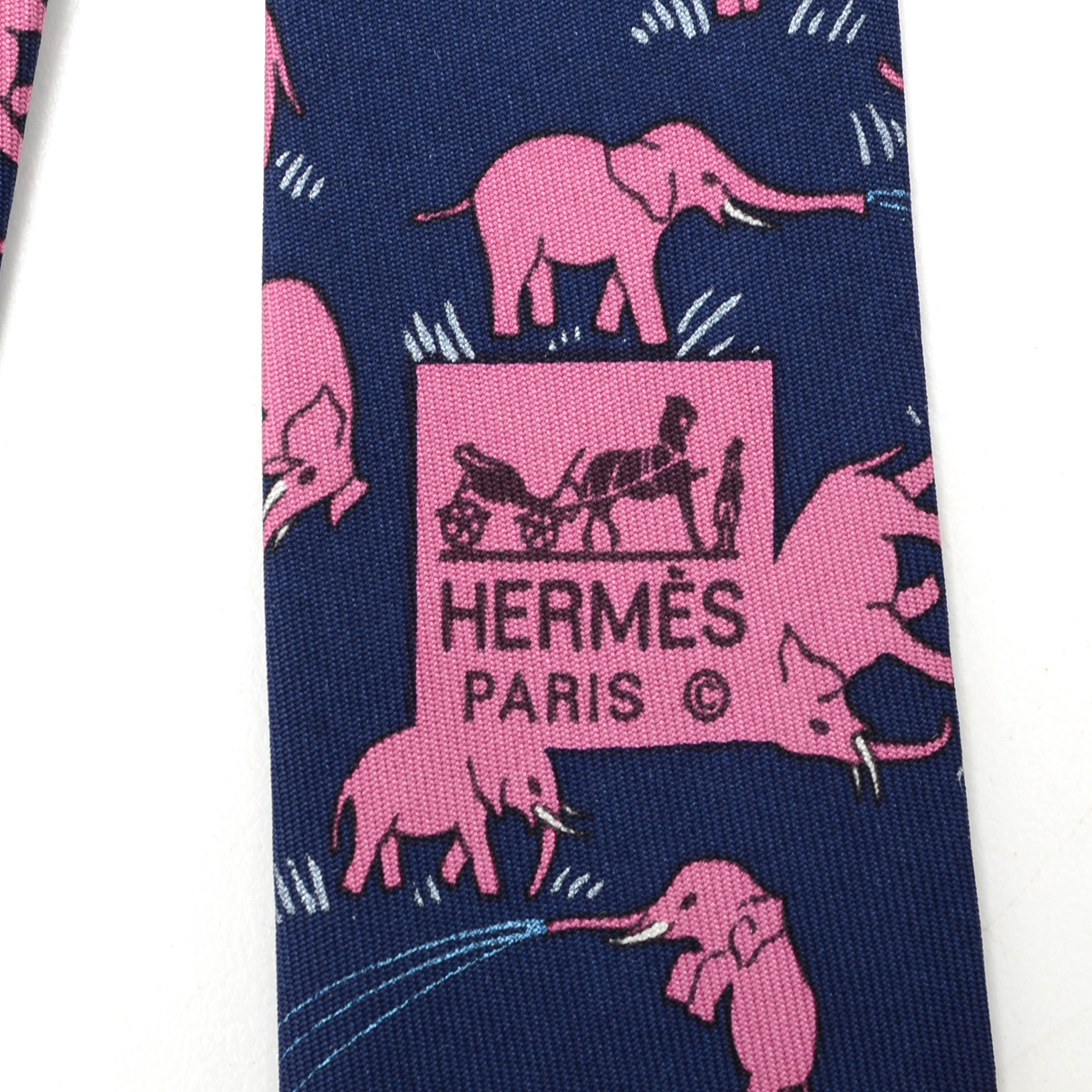 Hermès Silk Necktie with Pink Elephants, Pattern #7111OA, Made in France