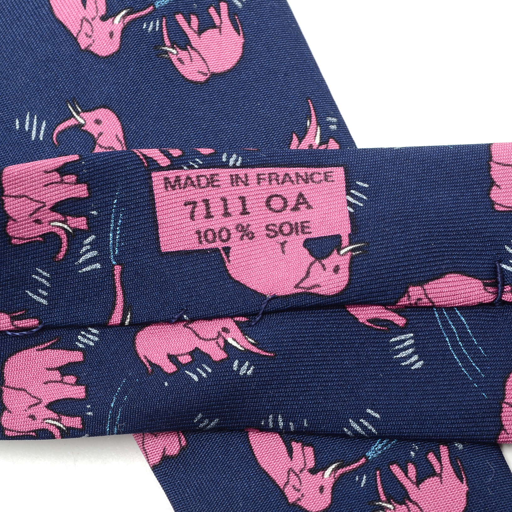 Hermès Silk Necktie with Pink Elephants, Pattern #7111OA, Made in France