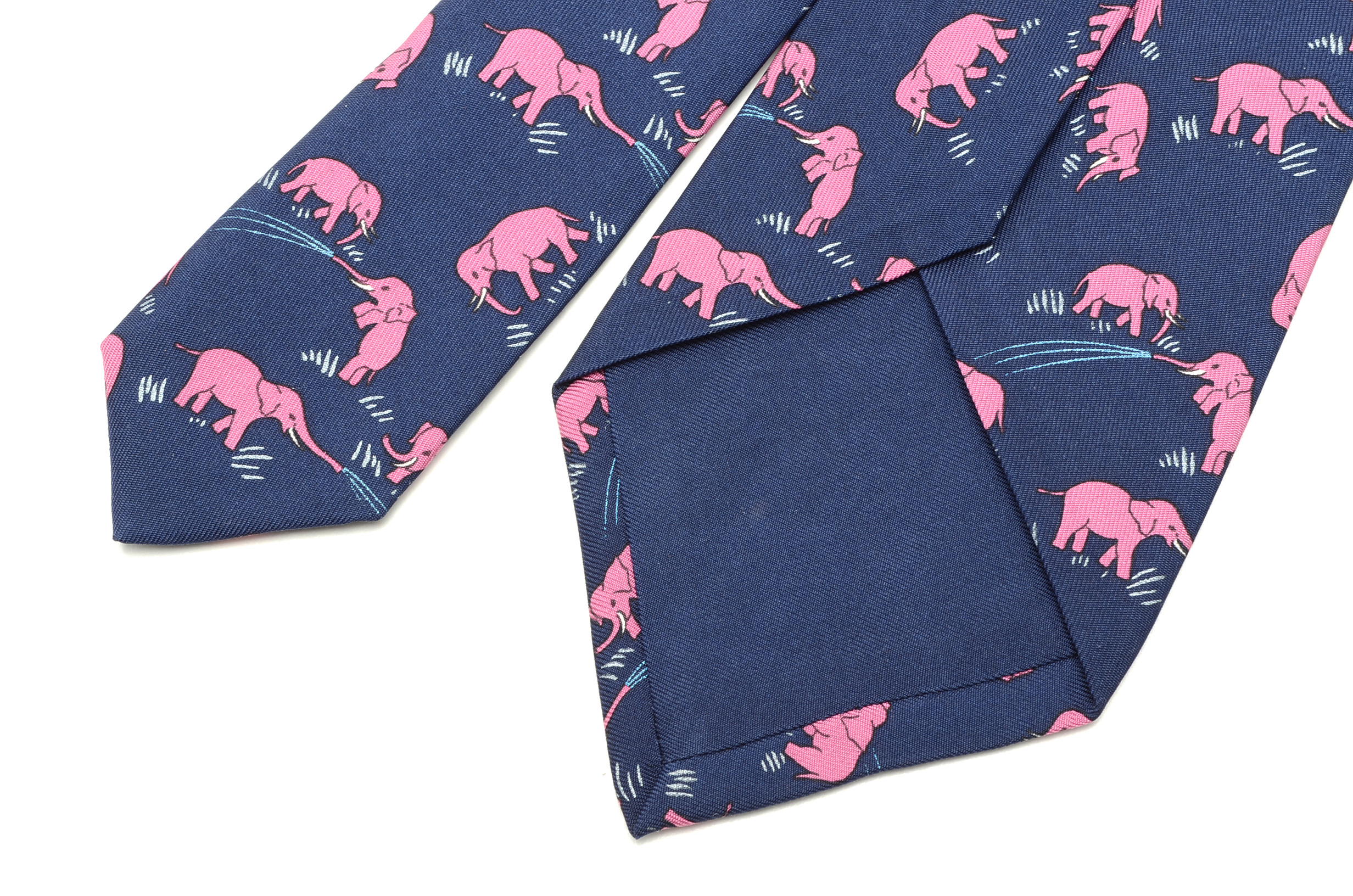 Hermès Silk Necktie with Pink Elephants, Pattern #7111OA, Made in France