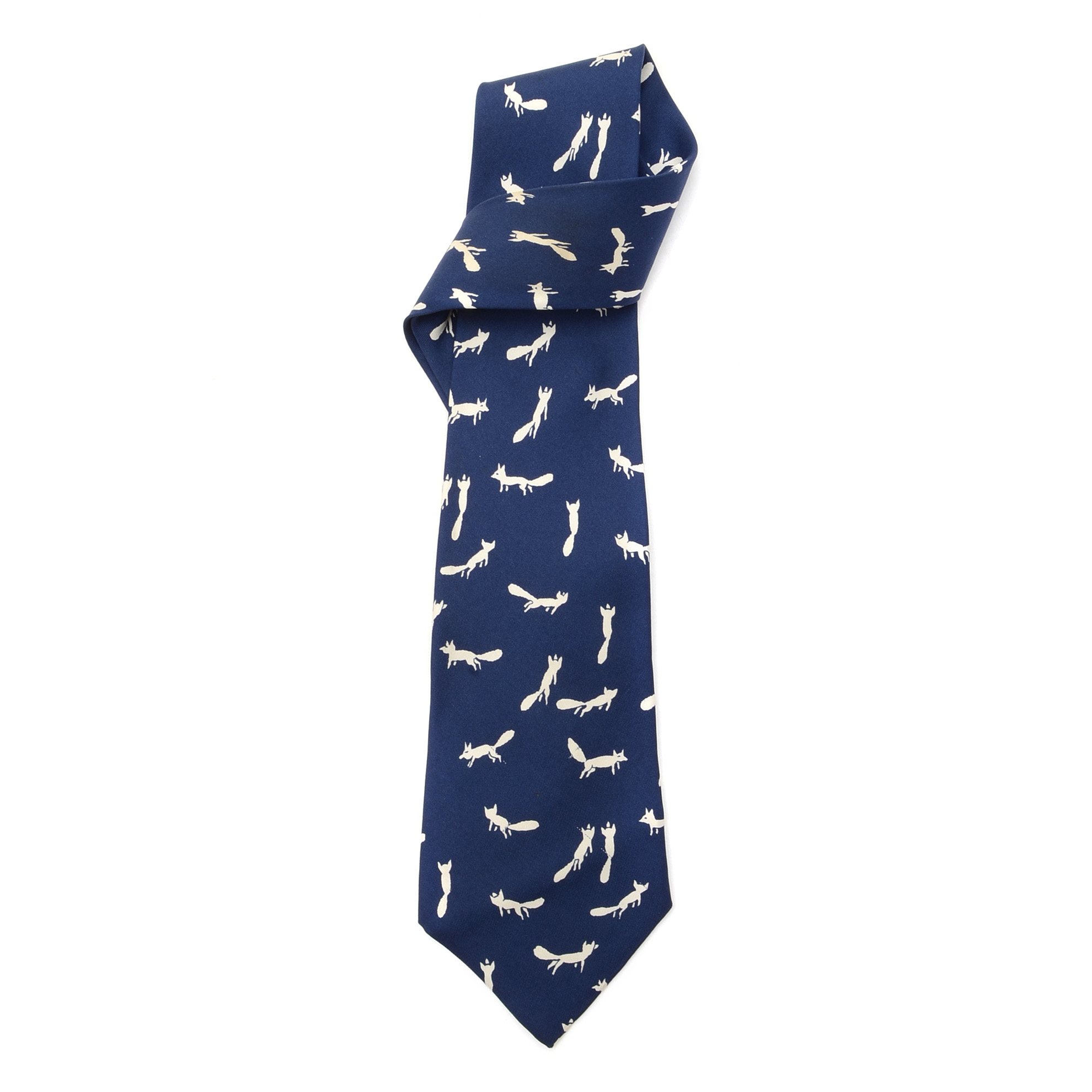 Hermès of Paris Navy Blue and White Silk Fox #378 EA Necktie