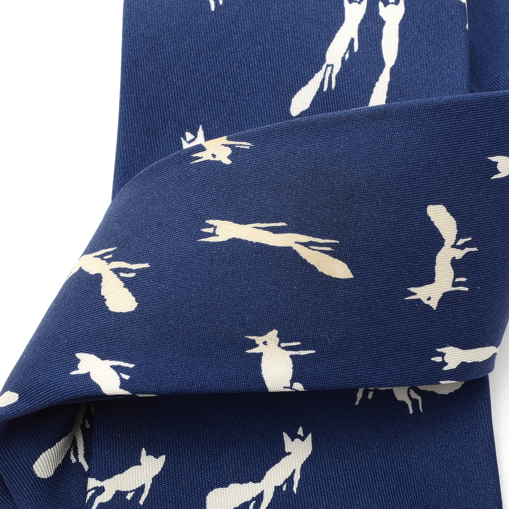 Hermès of Paris Navy Blue and White Silk Fox #378 EA Necktie