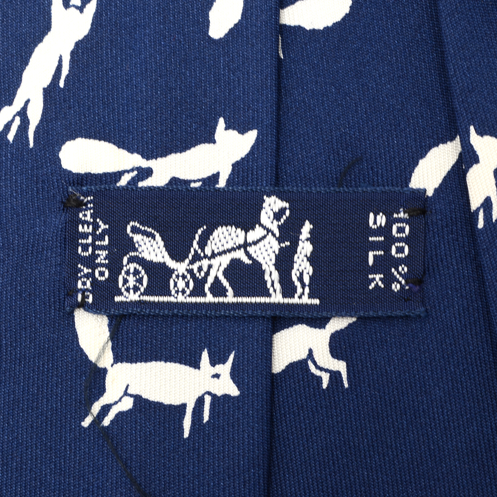 Hermès of Paris Navy Blue and White Silk Fox #378 EA Necktie
