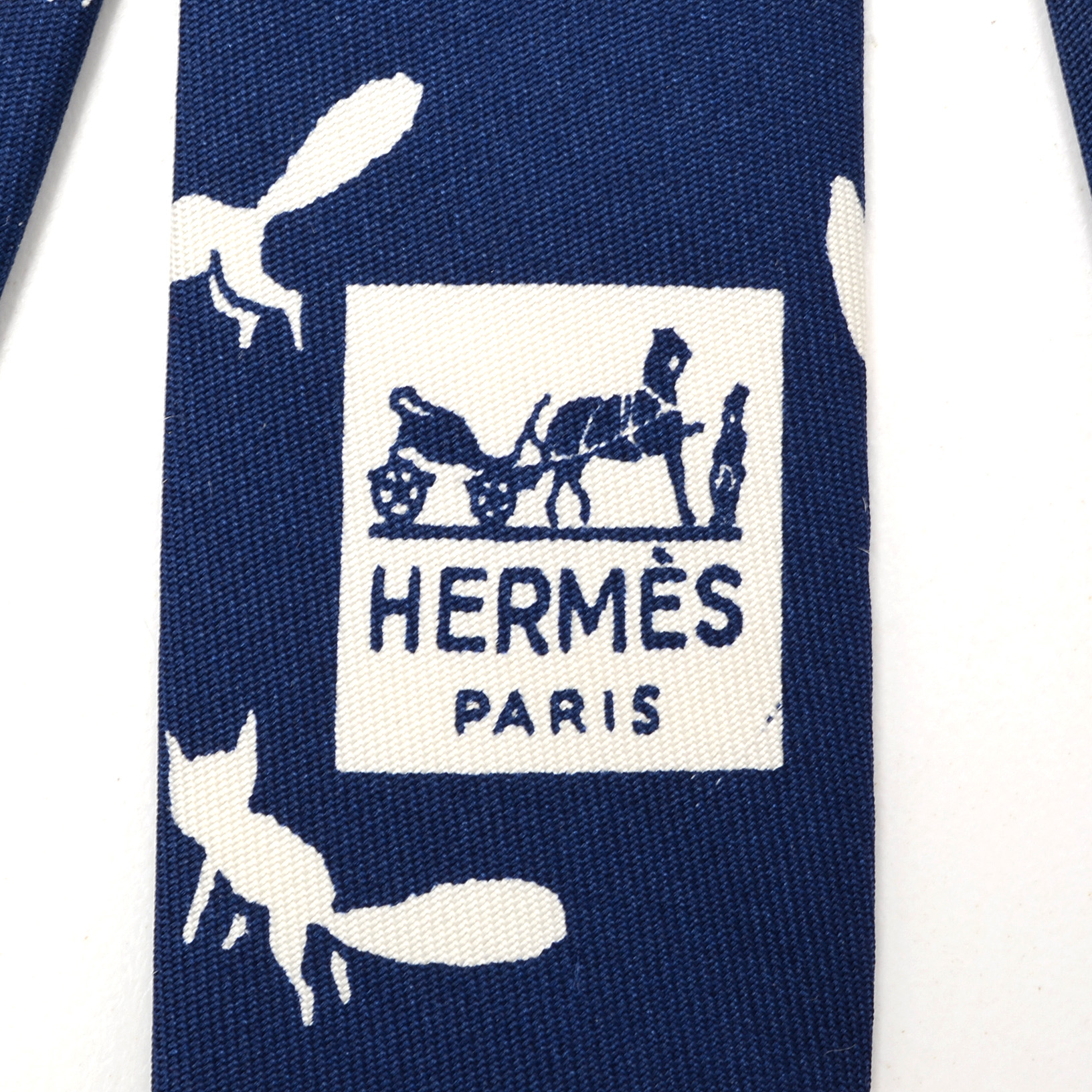 Hermès of Paris Navy Blue and White Silk Fox #378 EA Necktie
