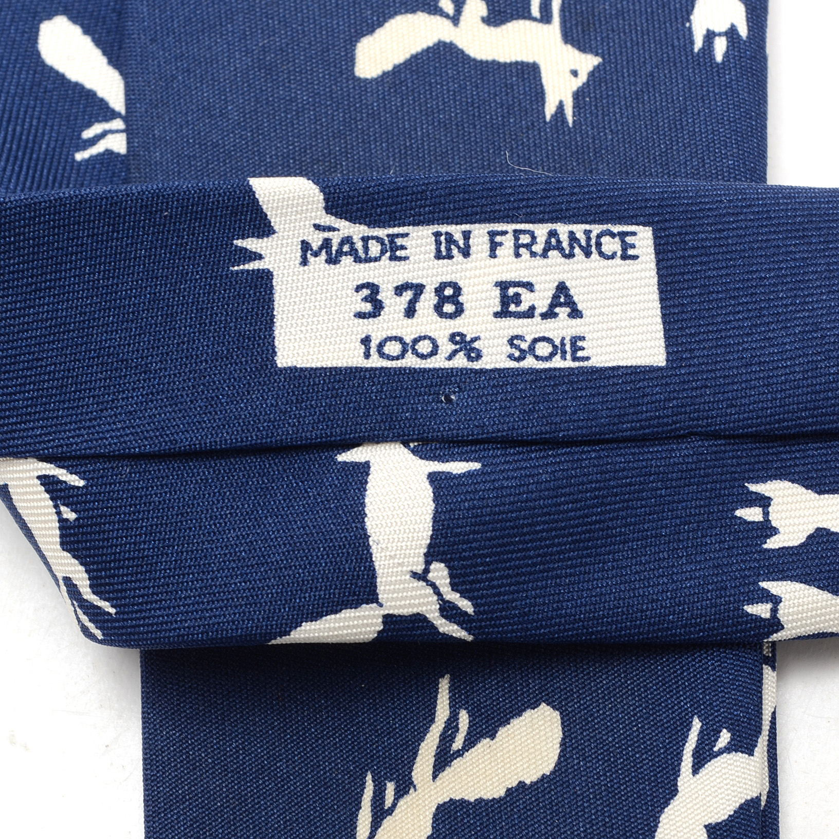 Hermès of Paris Navy Blue and White Silk Fox #378 EA Necktie