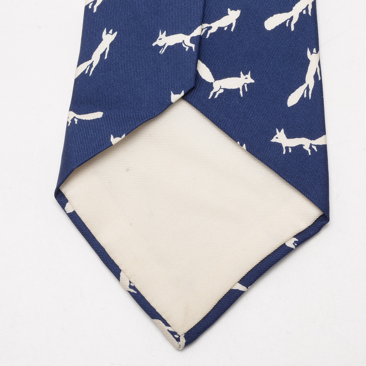 Hermès of Paris Navy Blue and White Silk Fox #378 EA Necktie