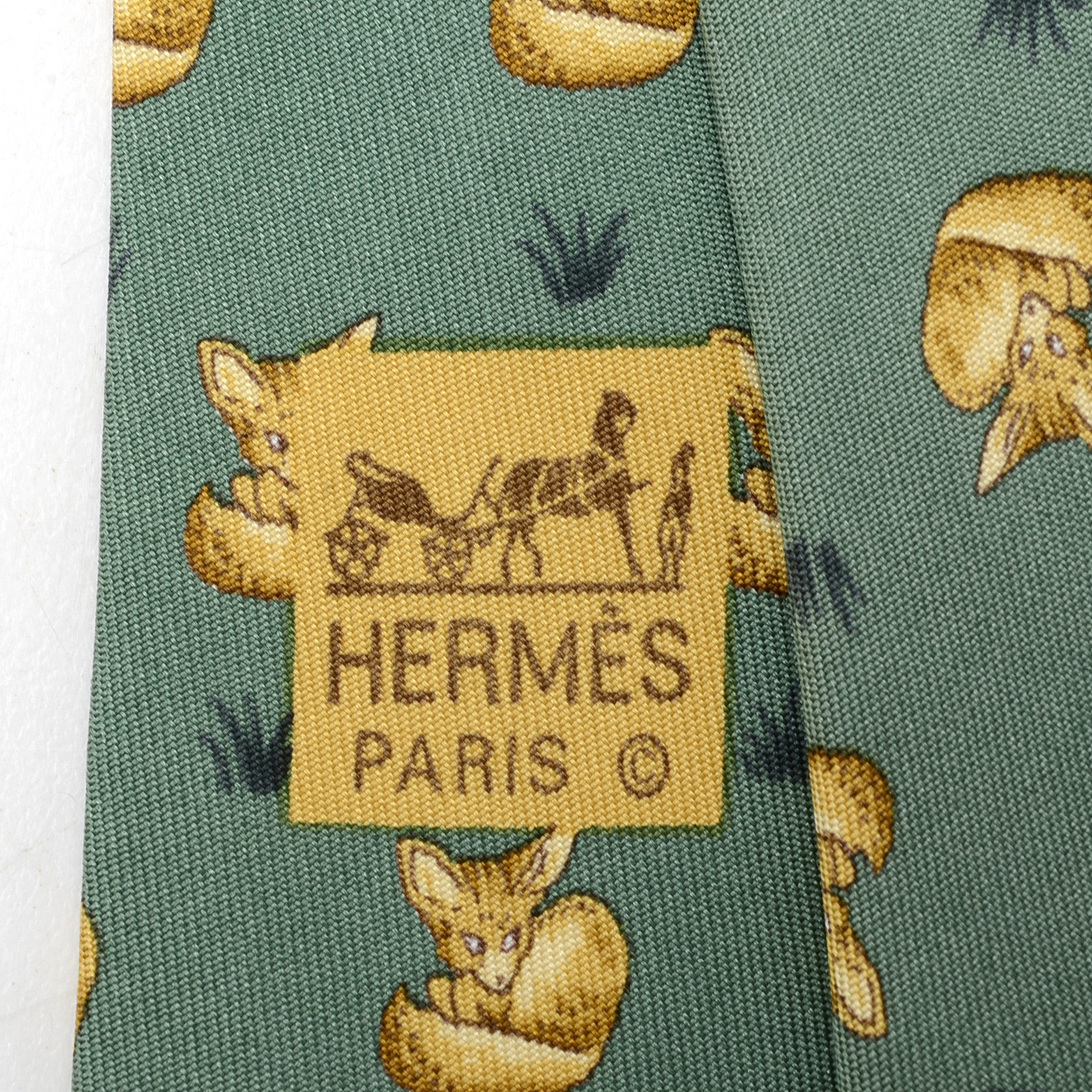 Hermès Sage Green Silk “Fox” Necktie, Pattern 7436 HA, Made in France