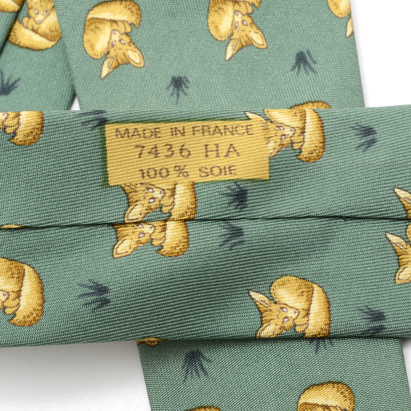 Hermès Sage Green Silk “Fox” Necktie, Pattern 7436 HA, Made in France