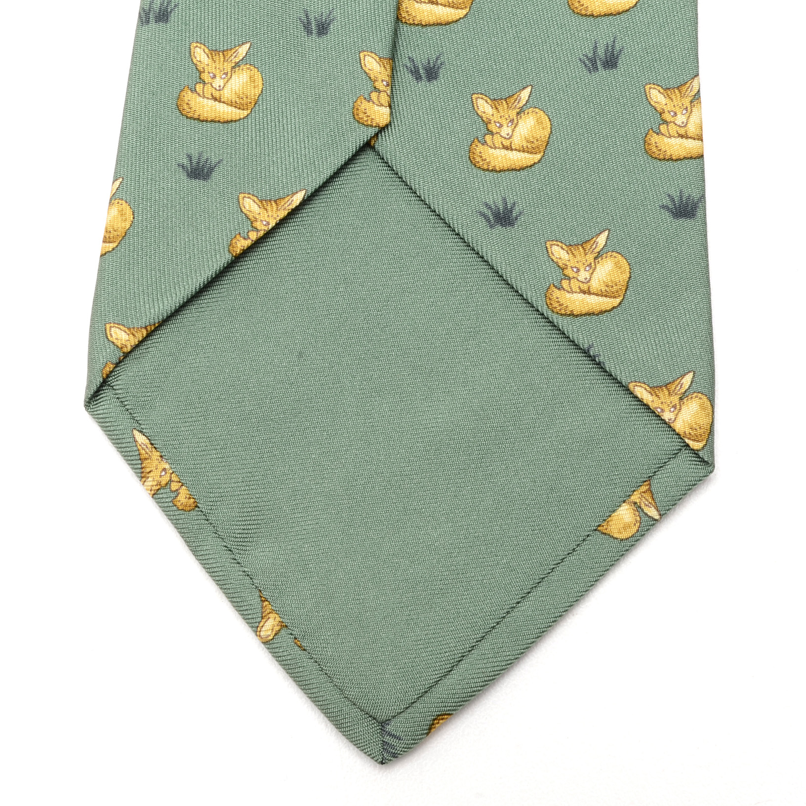 Hermès Sage Green Silk “Fox” Necktie, Pattern 7436 HA, Made in France