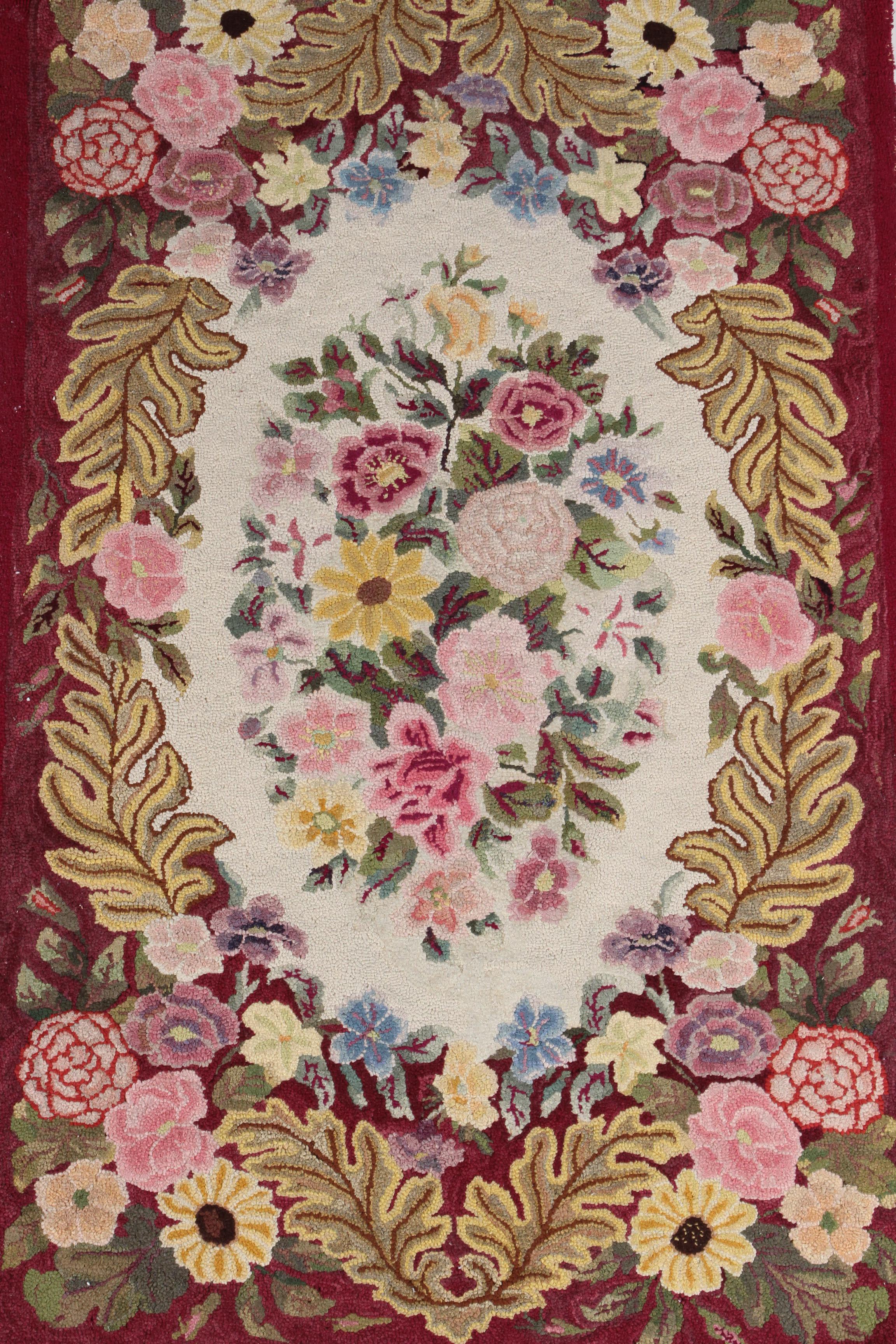 Vintage Floral Hooked Wool Accent Rug