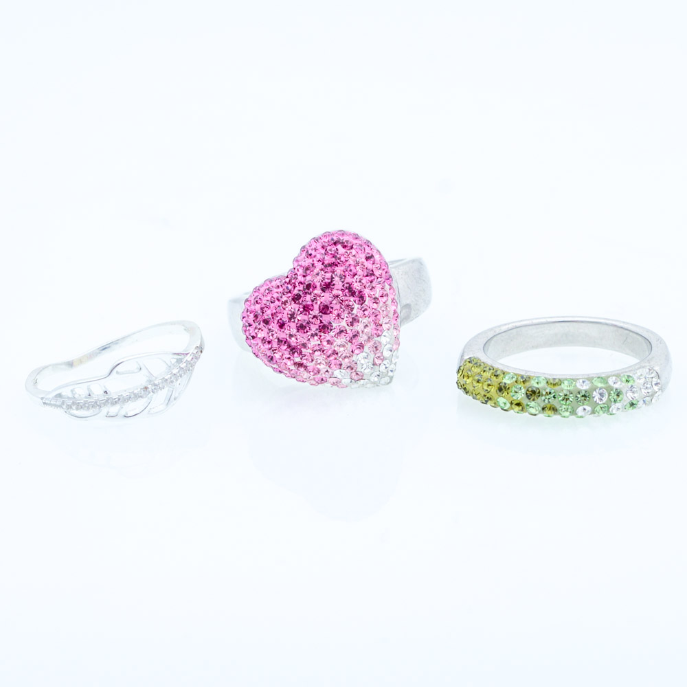 Sterling Silver Rings with Cubic Zirconia and Imitation Stones