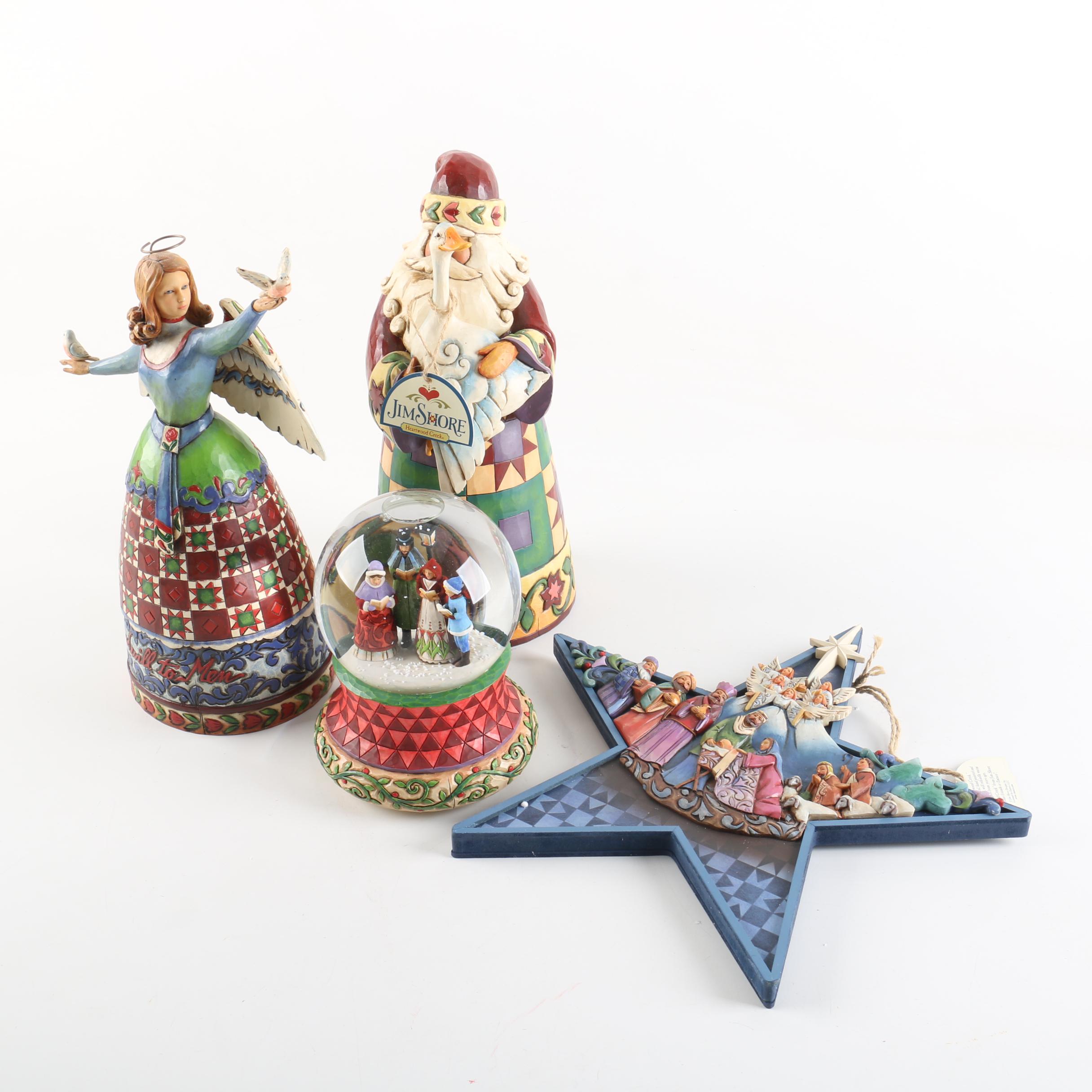 Jim Shore Christmas Decor including Ornament and Snow Globe