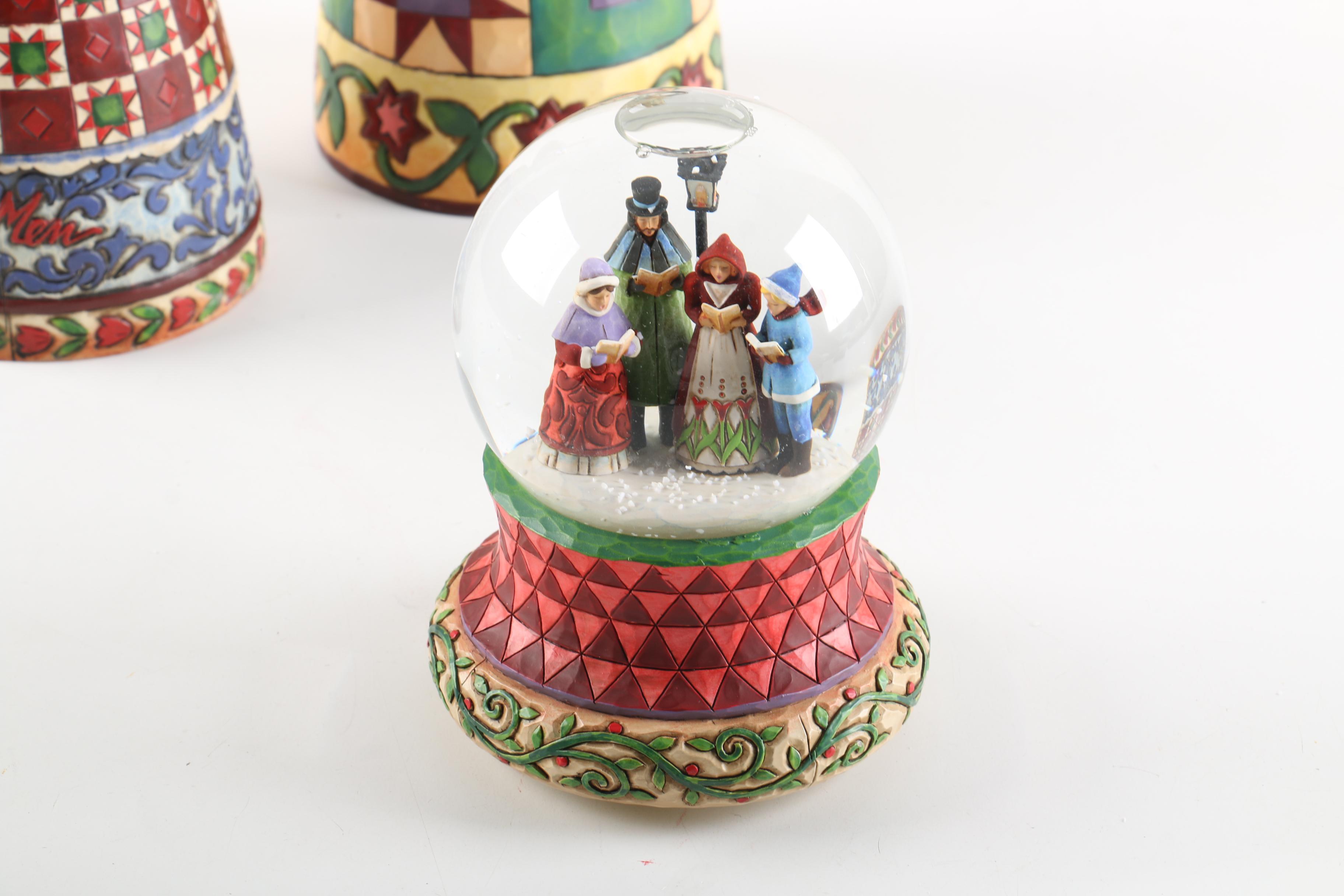 Jim Shore Christmas Decor including Ornament and Snow Globe