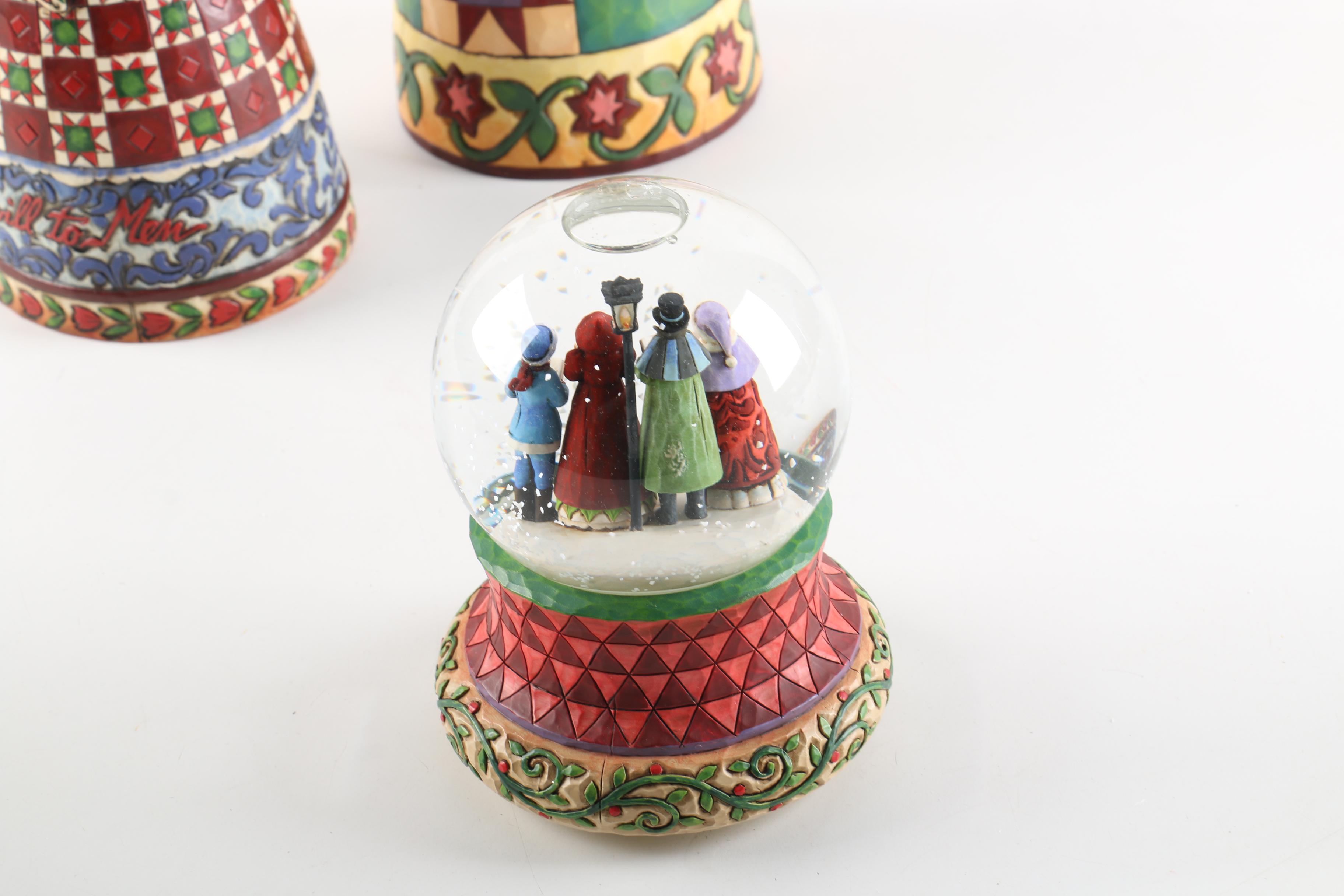 Jim Shore Christmas Decor including Ornament and Snow Globe