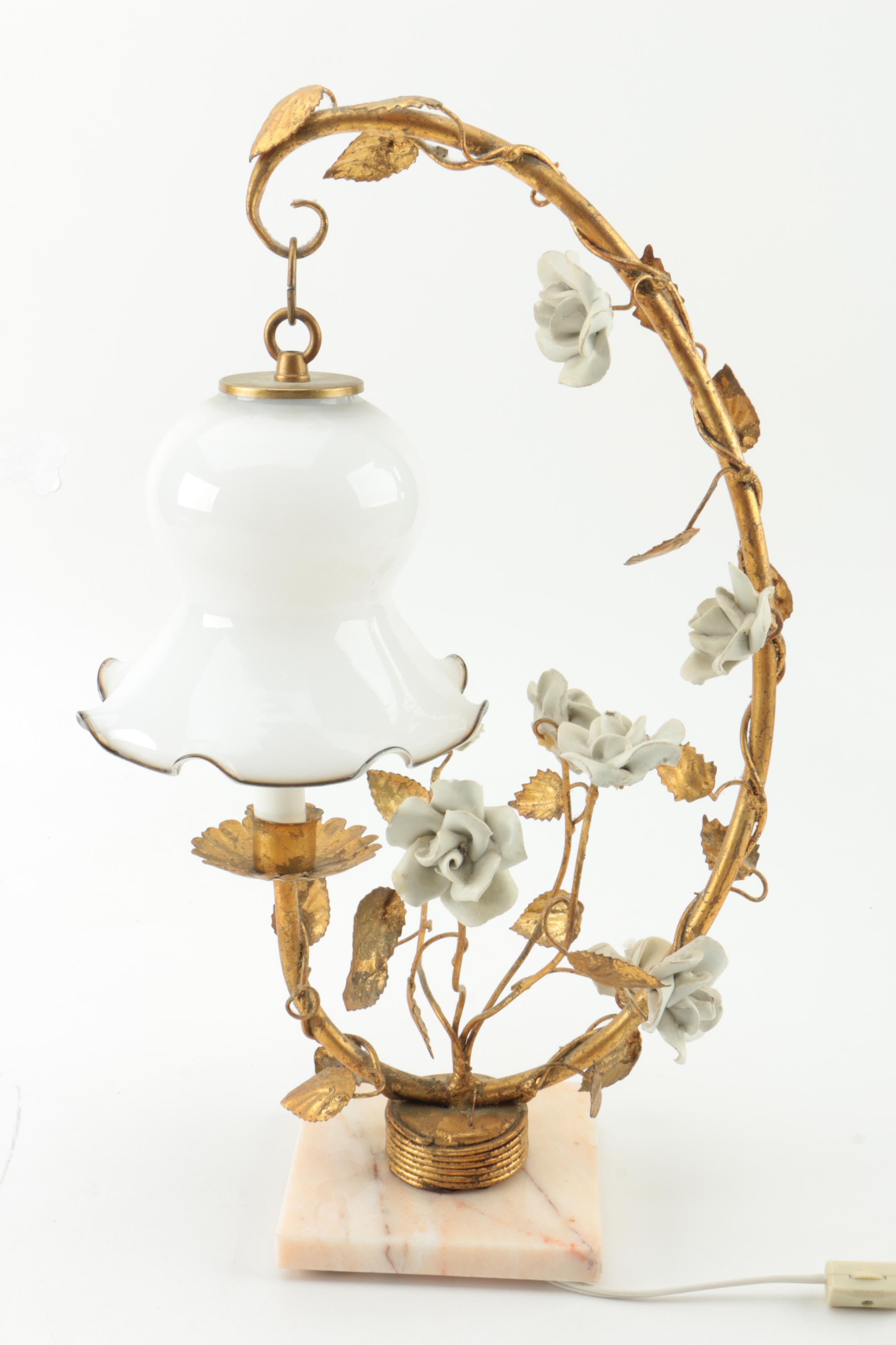 Italian Mid-Century Tole Boudoir Table Lamp