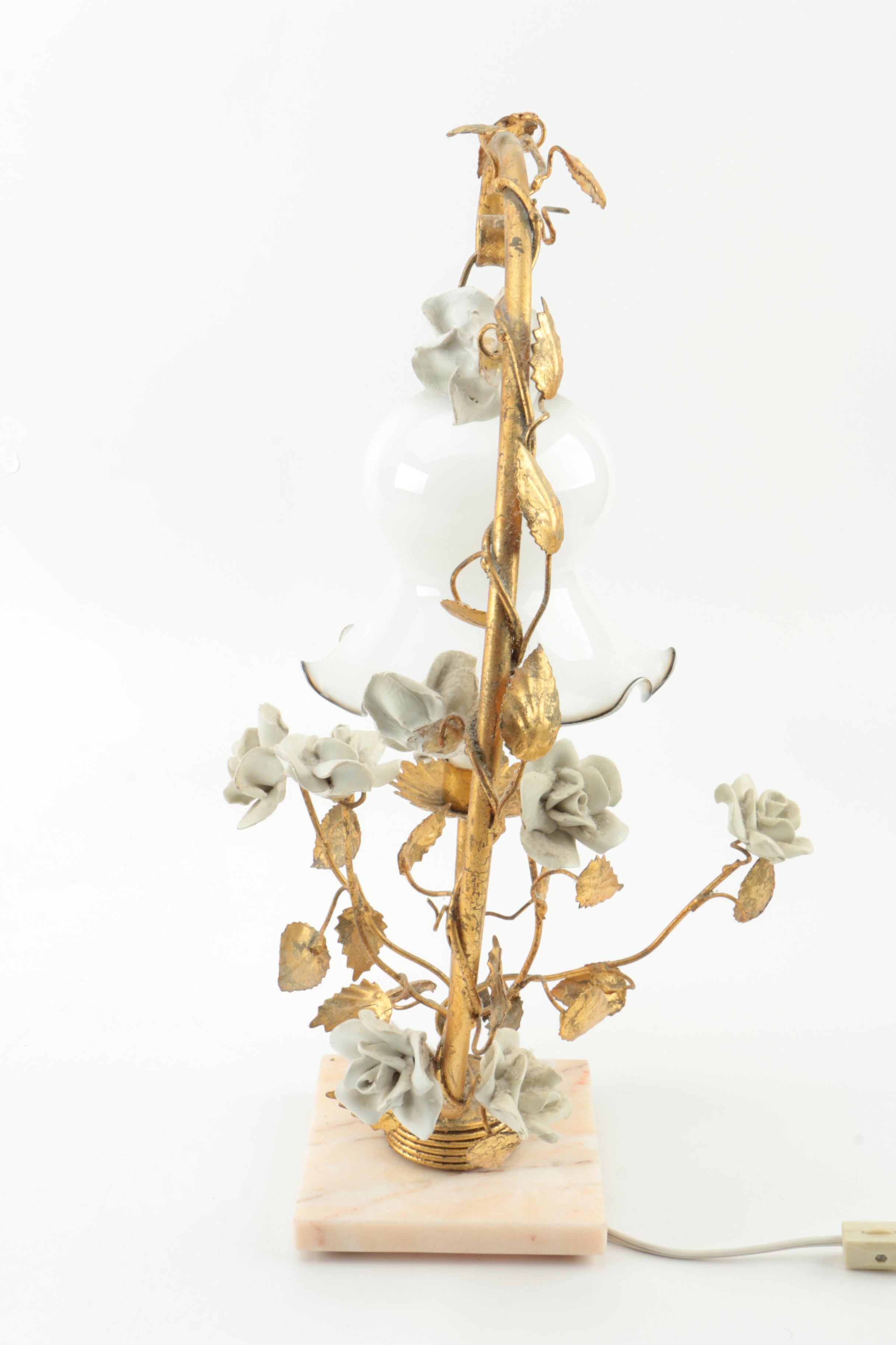 Italian Mid-Century Tole Boudoir Table Lamp