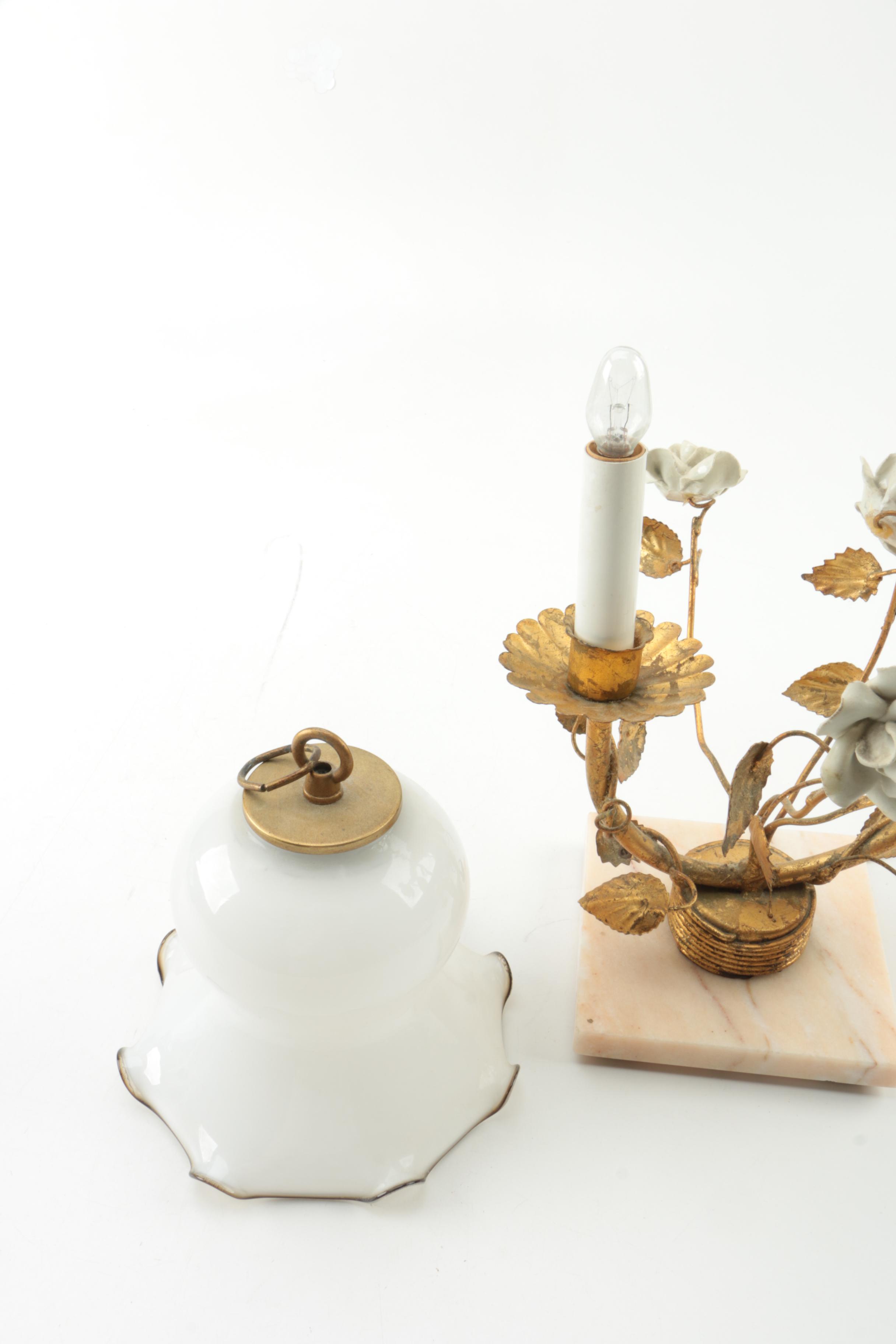 Italian Mid-Century Tole Boudoir Table Lamp