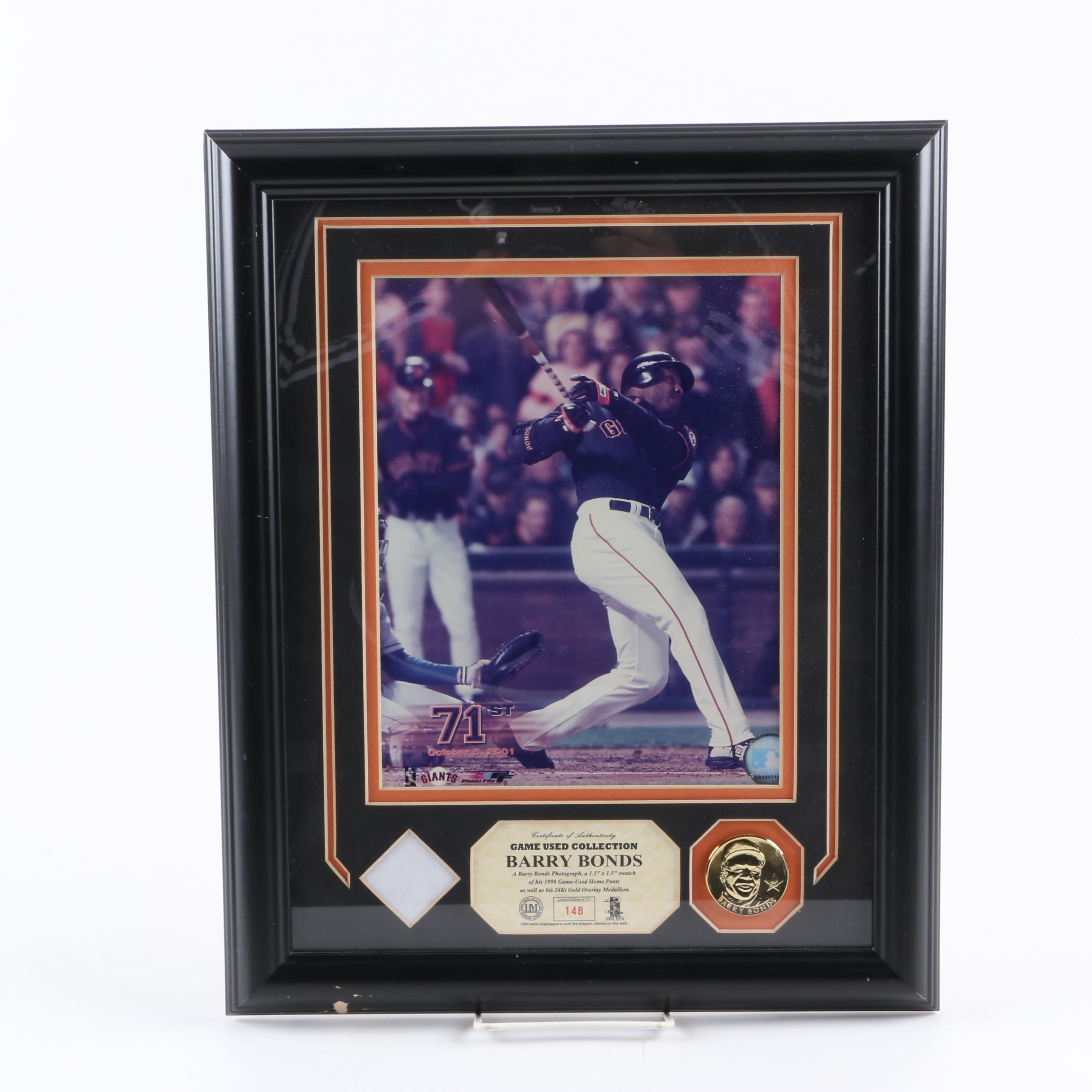 The Highland Mint Framed Game Worn Barry Bonds Pants Swatch and Photograph