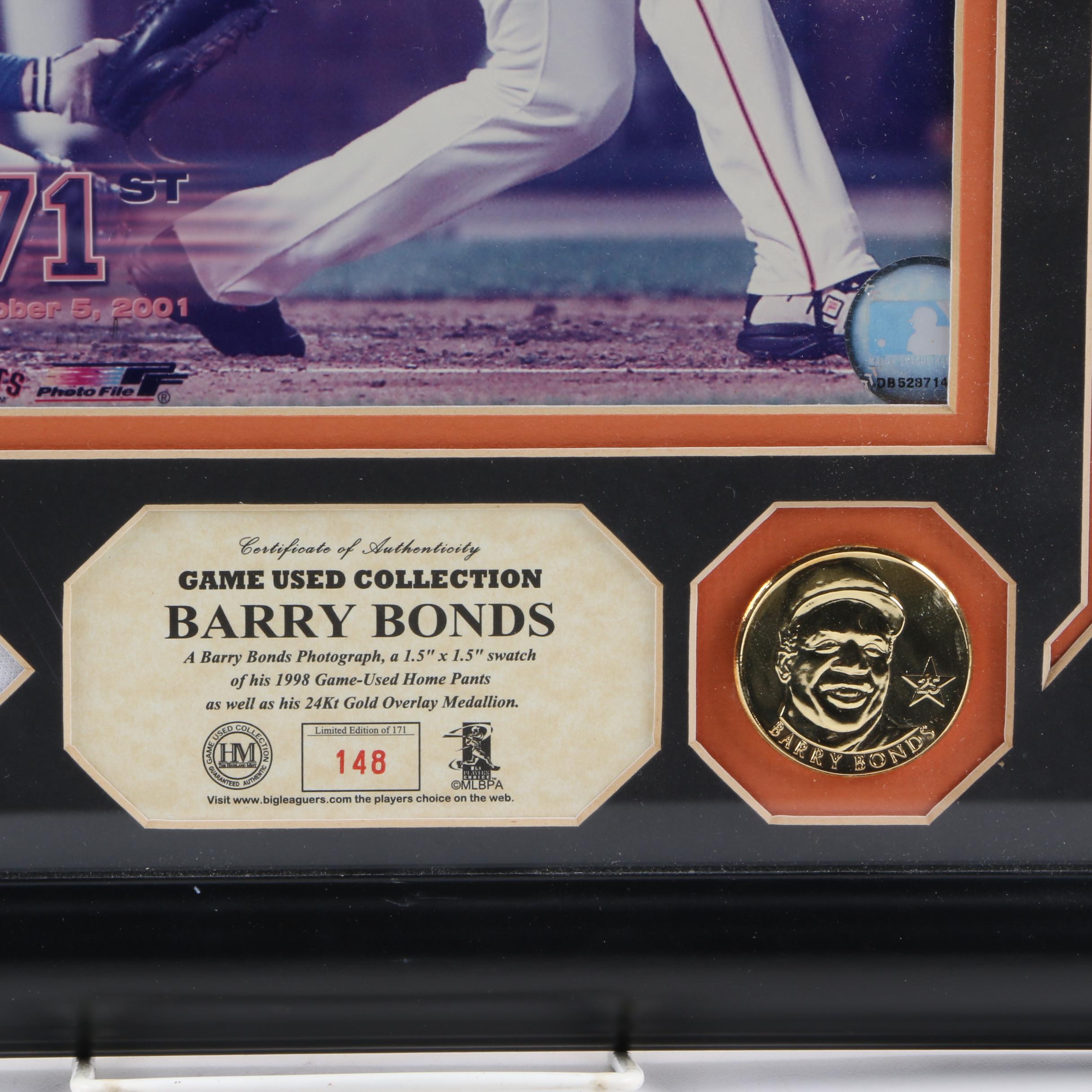 The Highland Mint Framed Game Worn Barry Bonds Pants Swatch and Photograph