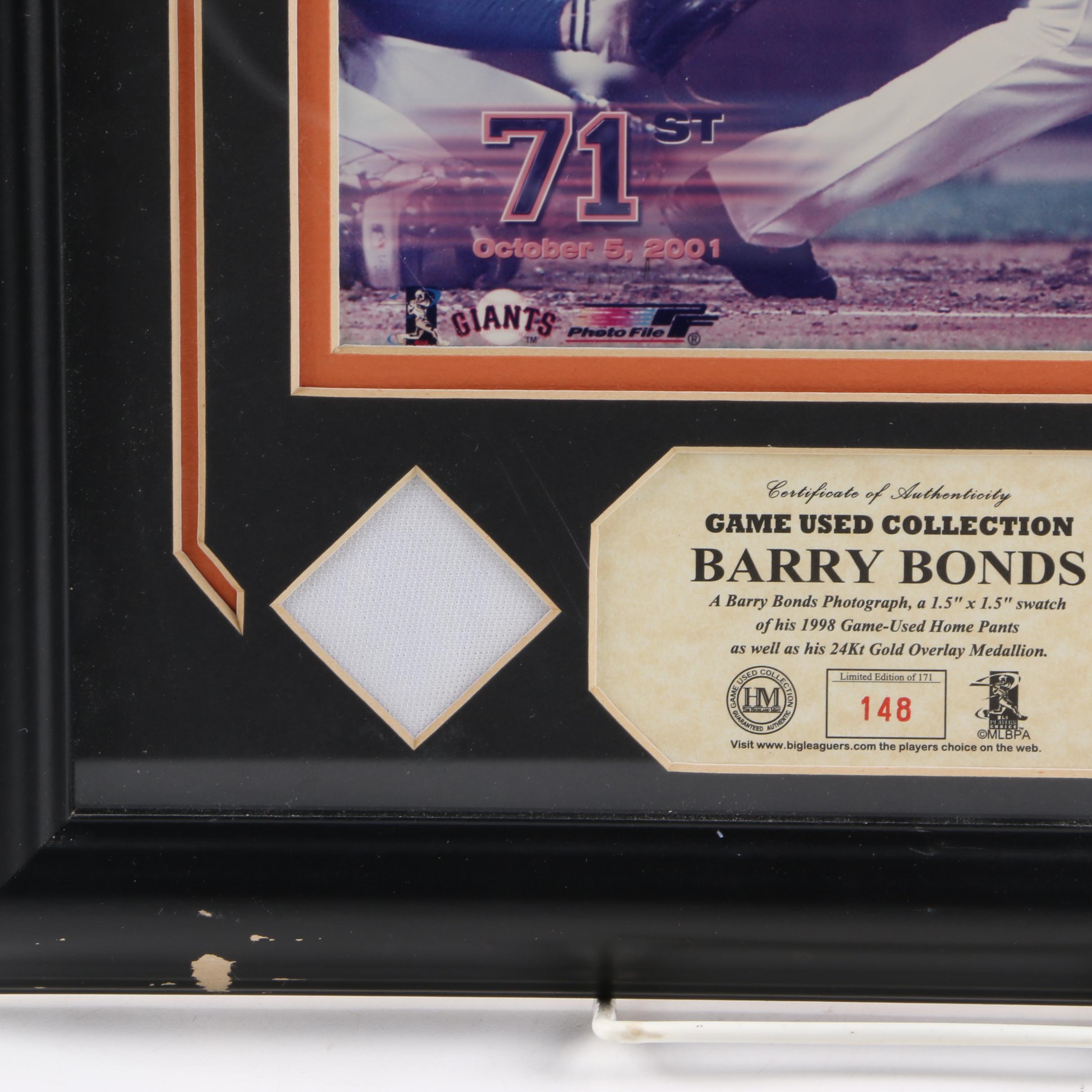 The Highland Mint Framed Game Worn Barry Bonds Pants Swatch and Photograph