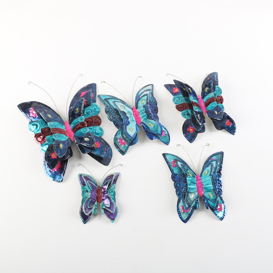 Collection of Painted Metal Butterfly Wall Decor