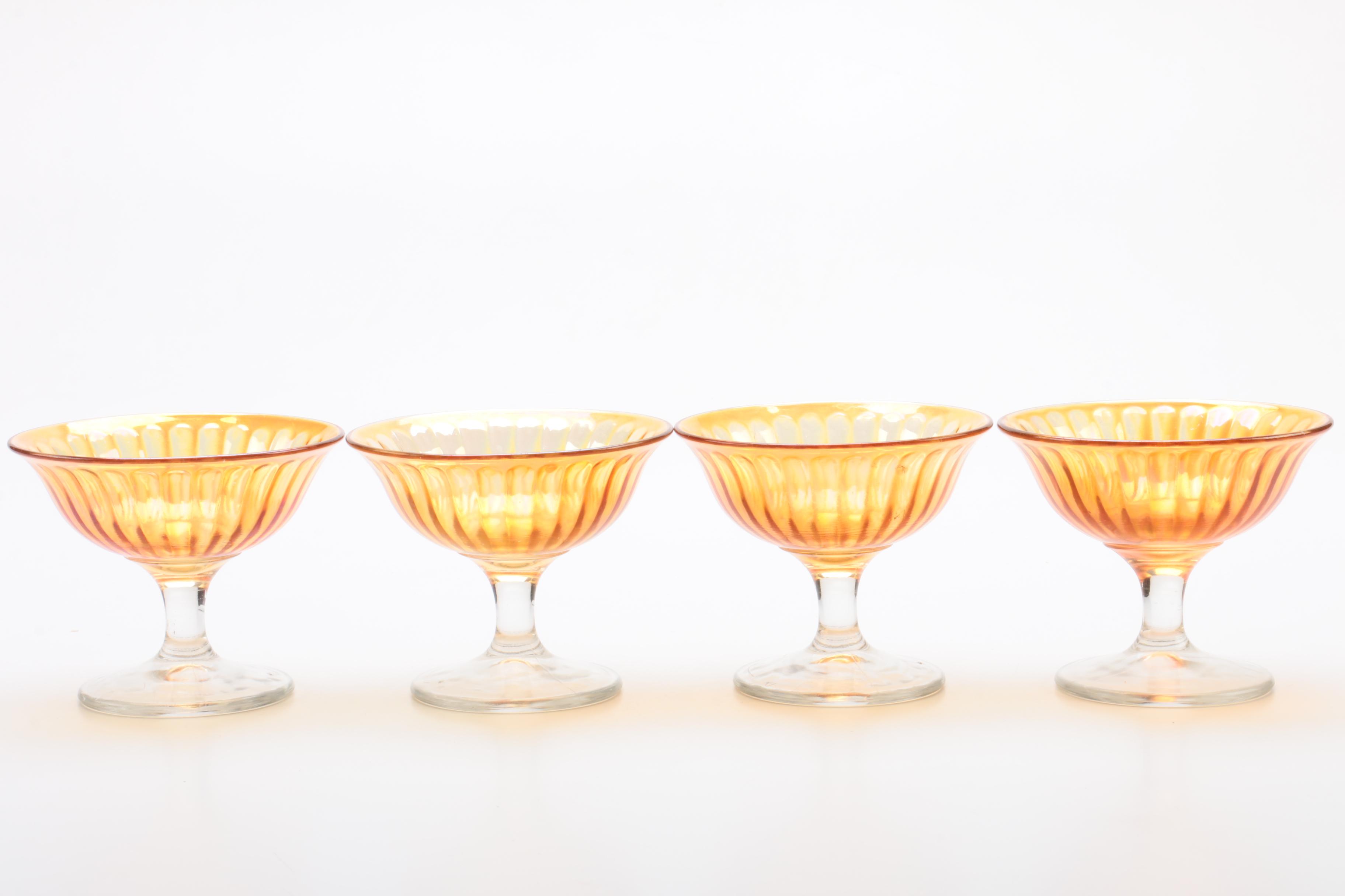 Imperial Glass Co. "Smooth Rays" Depression Carnival Glass Sherbet Dishes