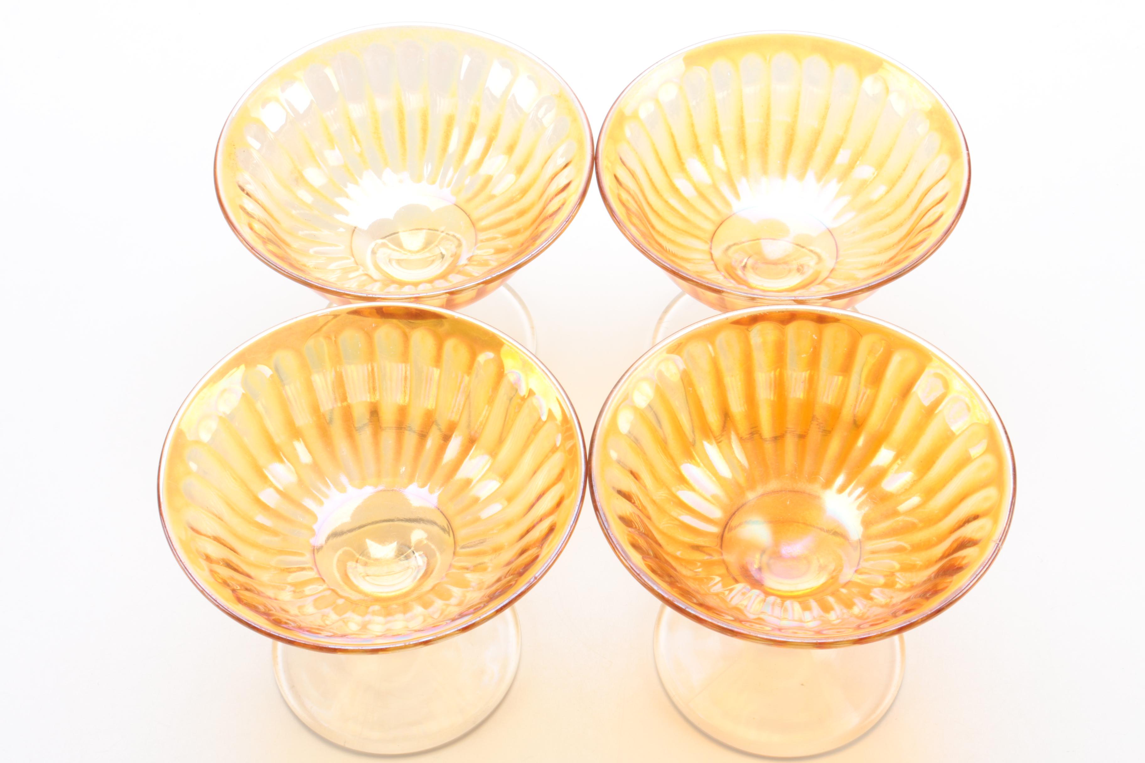 Imperial Glass Co. "Smooth Rays" Depression Carnival Glass Sherbet Dishes