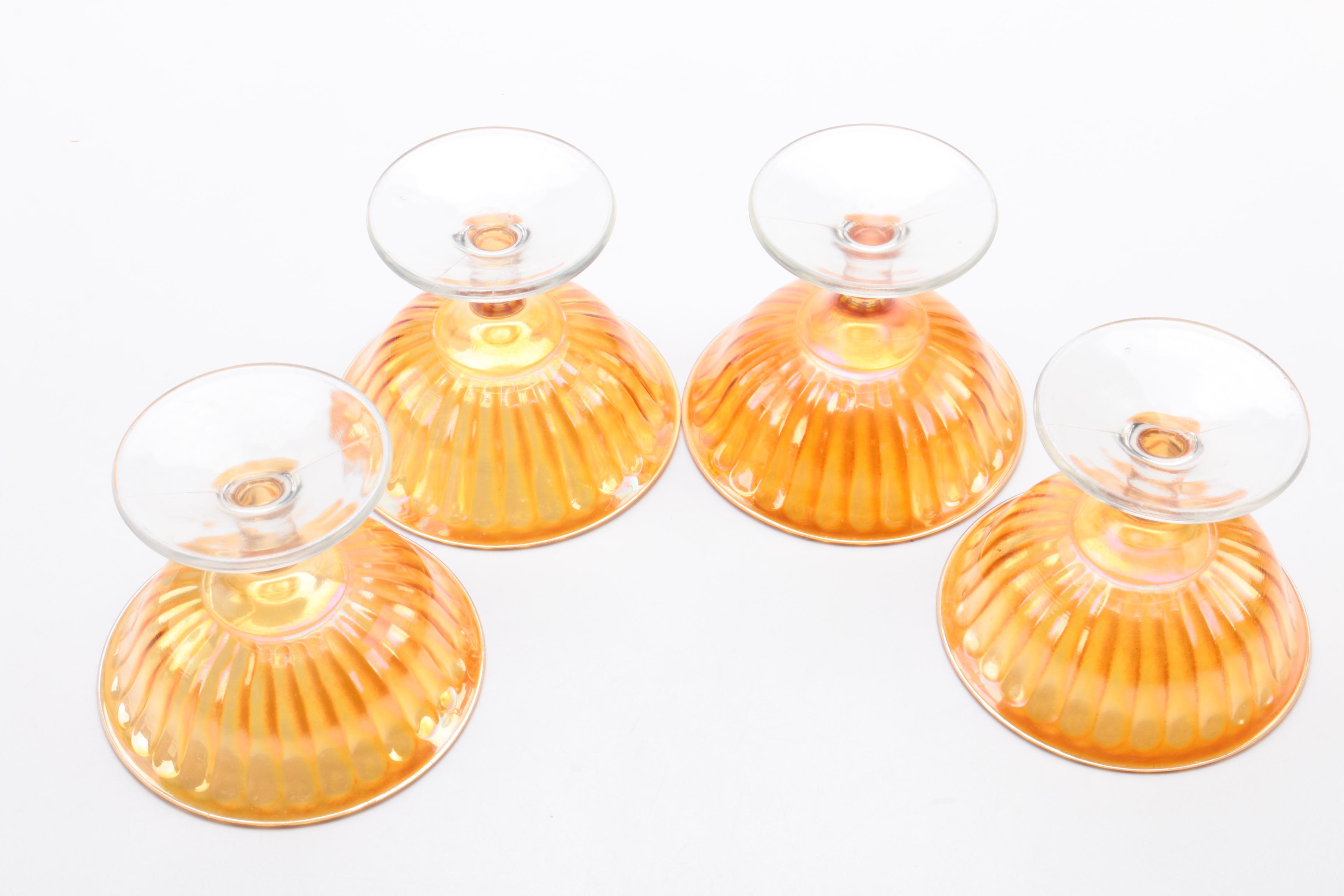 Imperial Glass Co. "Smooth Rays" Depression Carnival Glass Sherbet Dishes