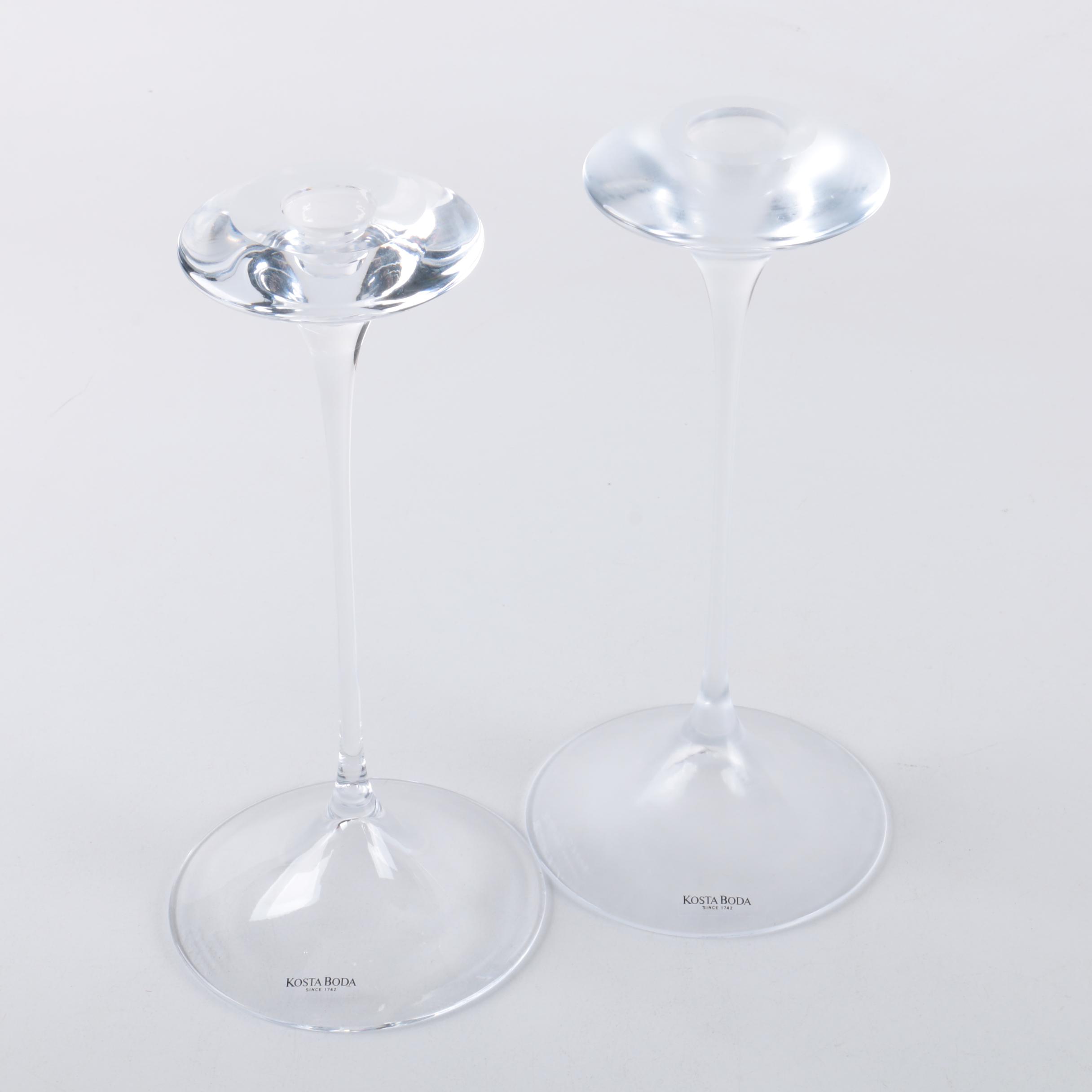 Pair of Kosta Boda "Fanfare" Crystal Candlesticks