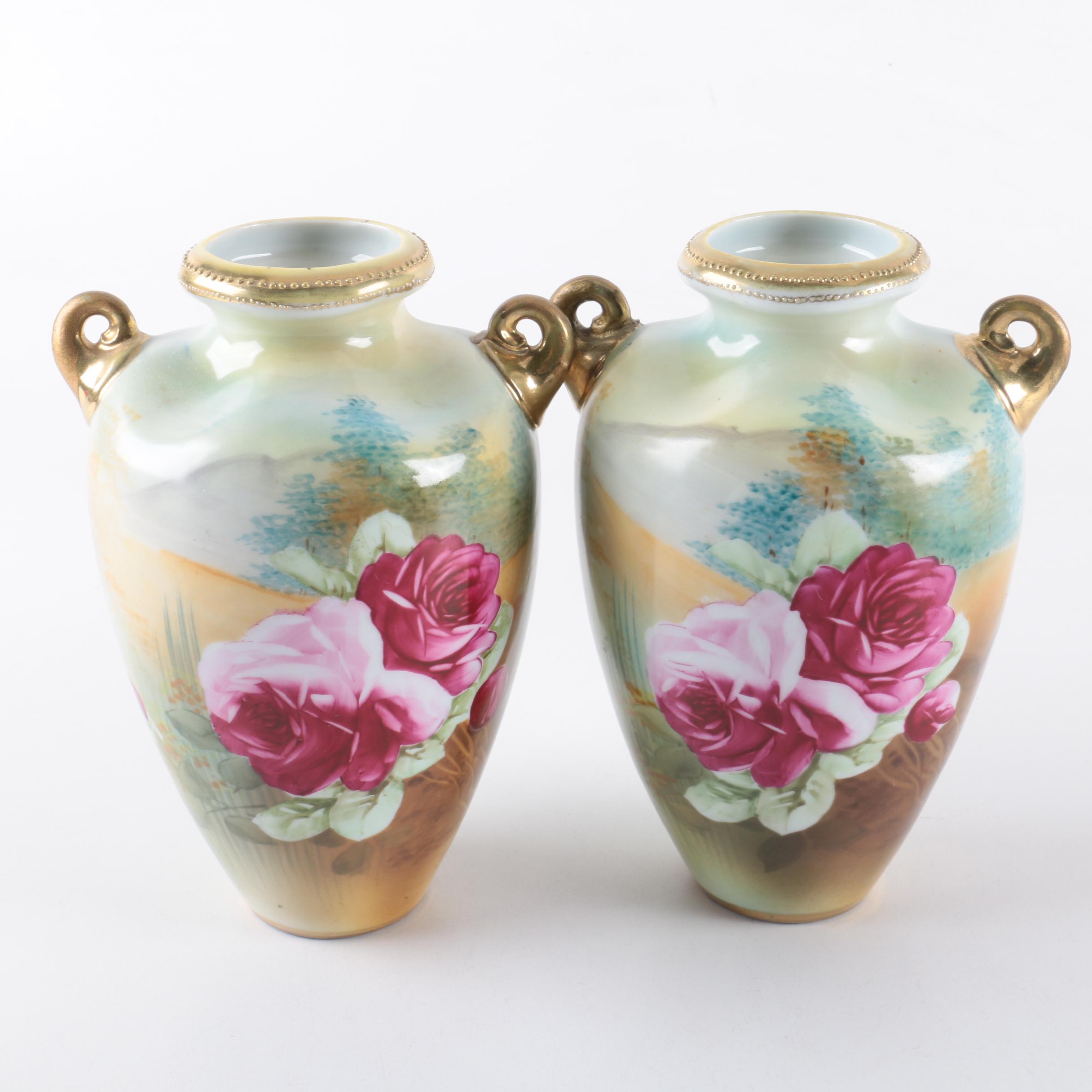Antique Hand-Painted Nippon Porcelain Vases