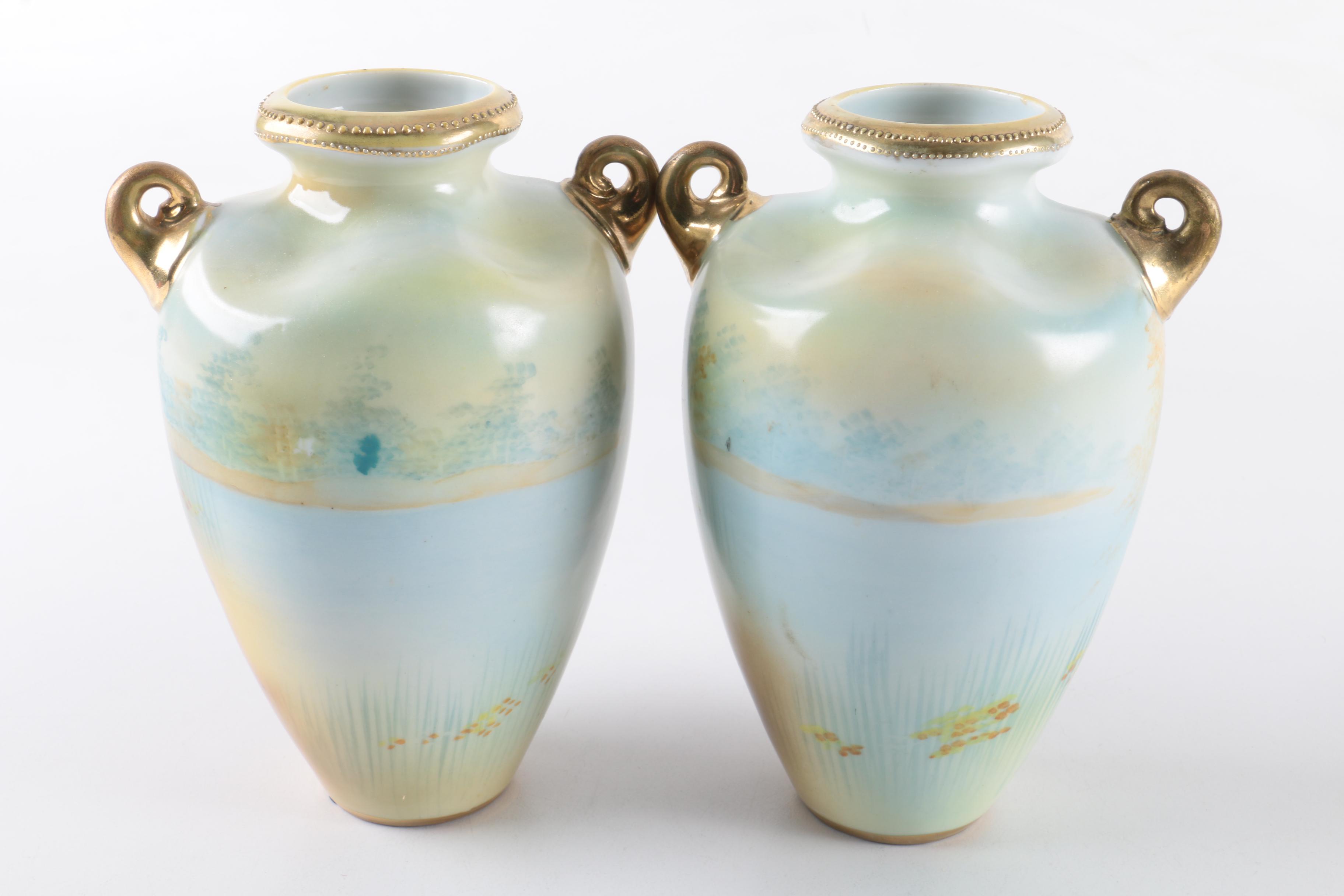 Antique Hand-Painted Nippon Porcelain Vases