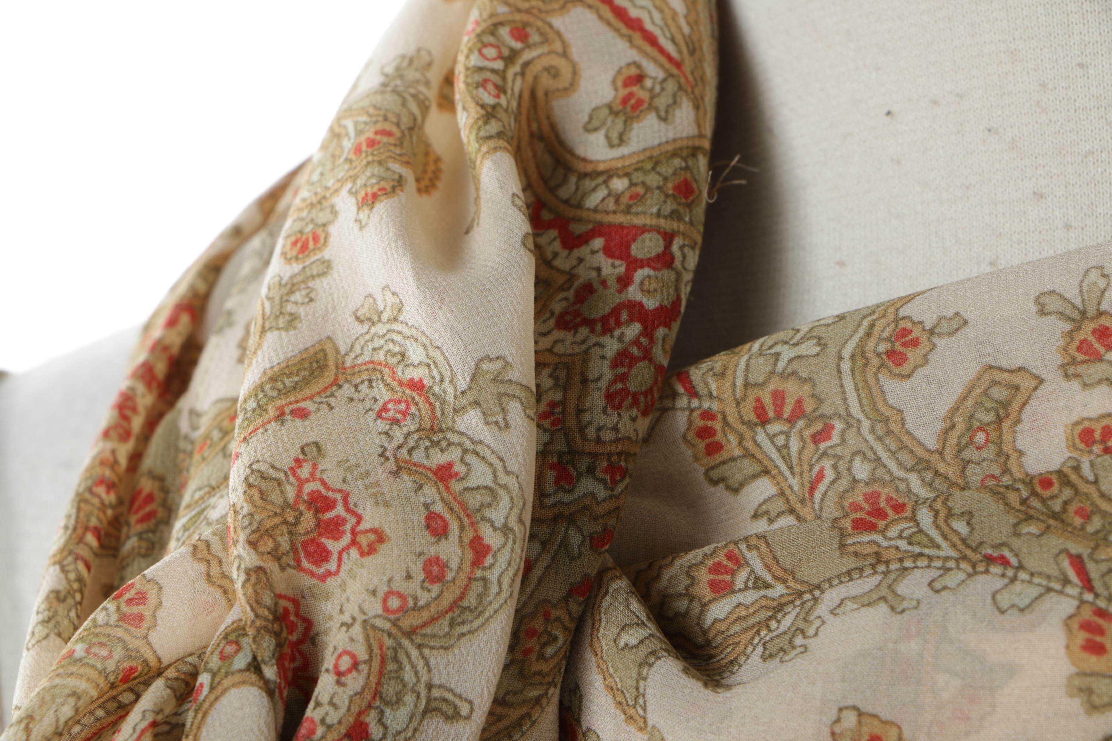 Kay Unger Beaded Paisley Silk Dress with Sash