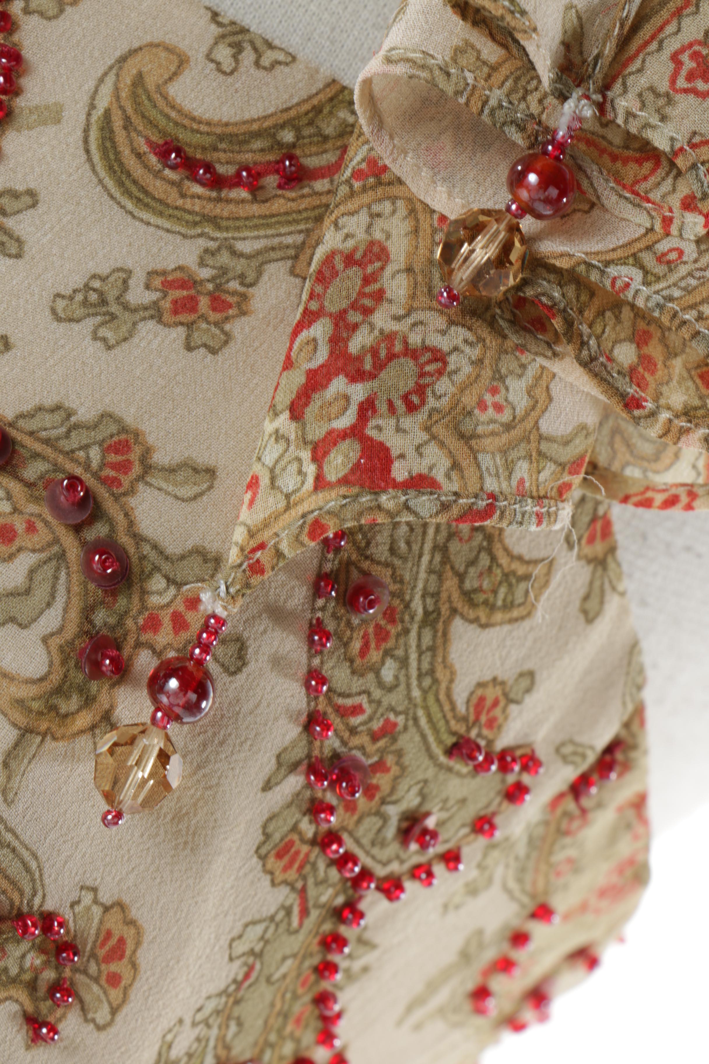 Kay Unger Beaded Paisley Silk Dress with Sash