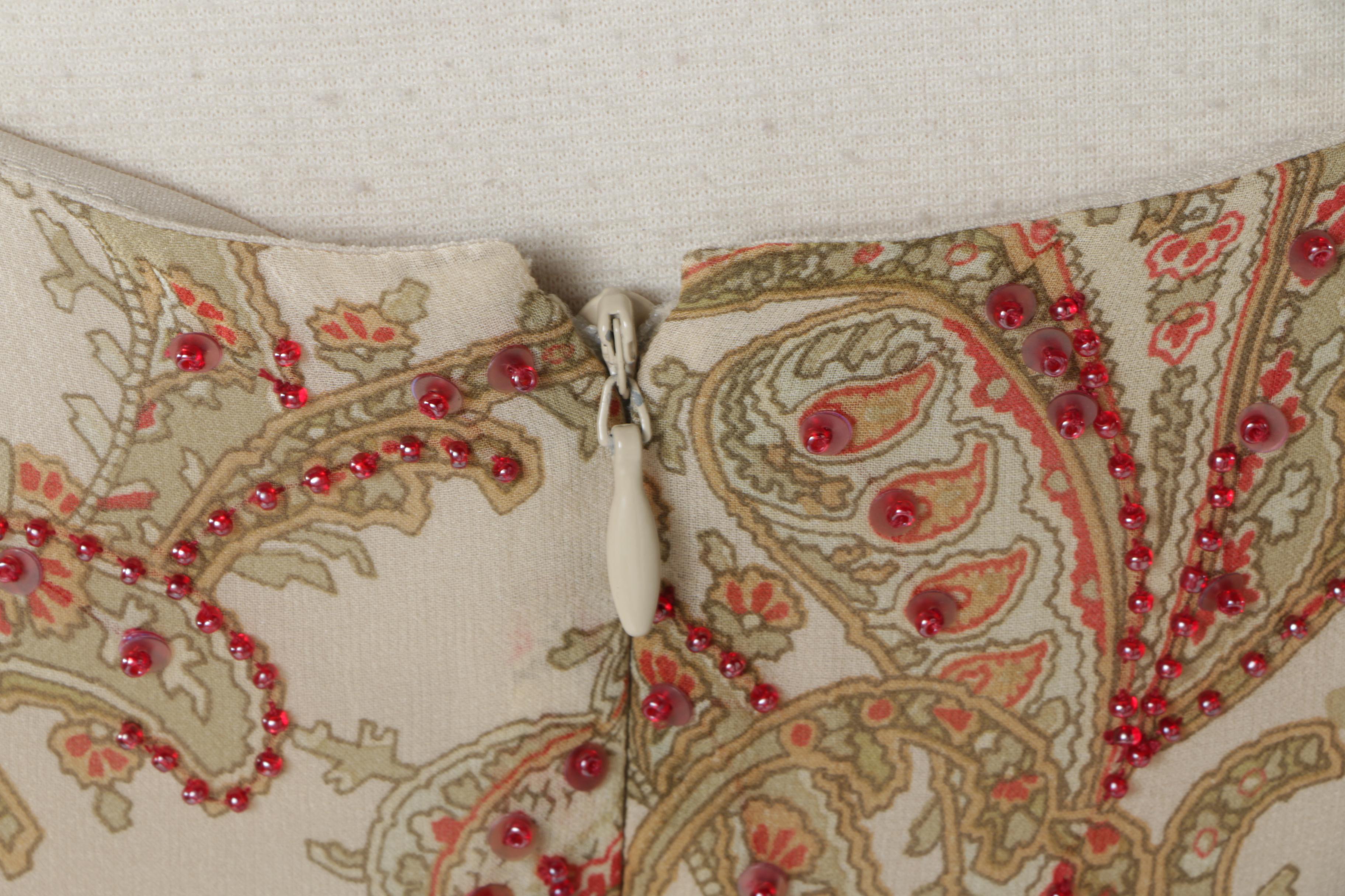 Kay Unger Beaded Paisley Silk Dress with Sash