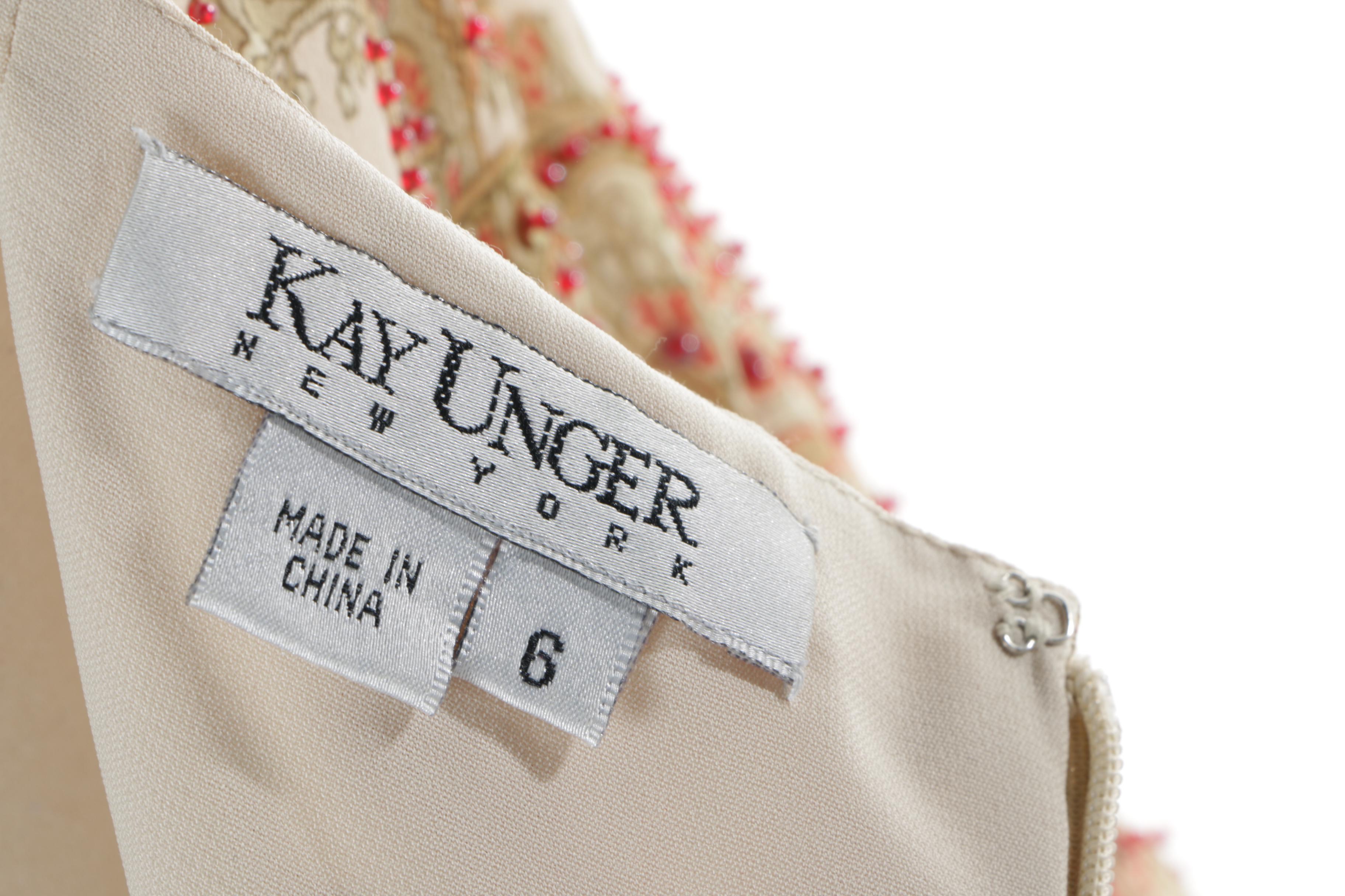 Kay Unger Beaded Paisley Silk Dress with Sash