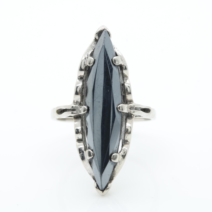 10K White Gold Marquise Hematite Ring