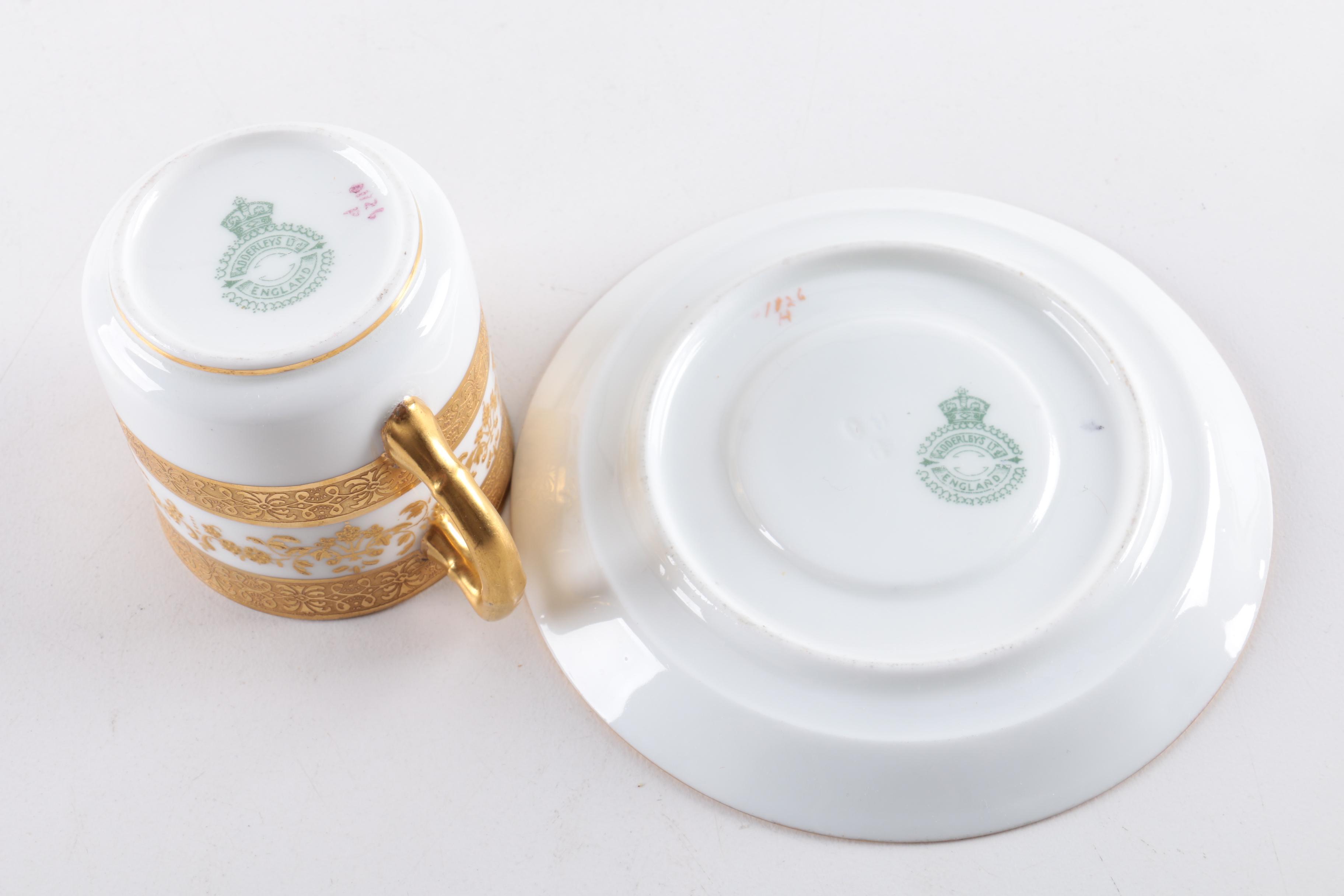 Vintage Adderley's Gilt Porcelain Demitasse Cups and Saucers
