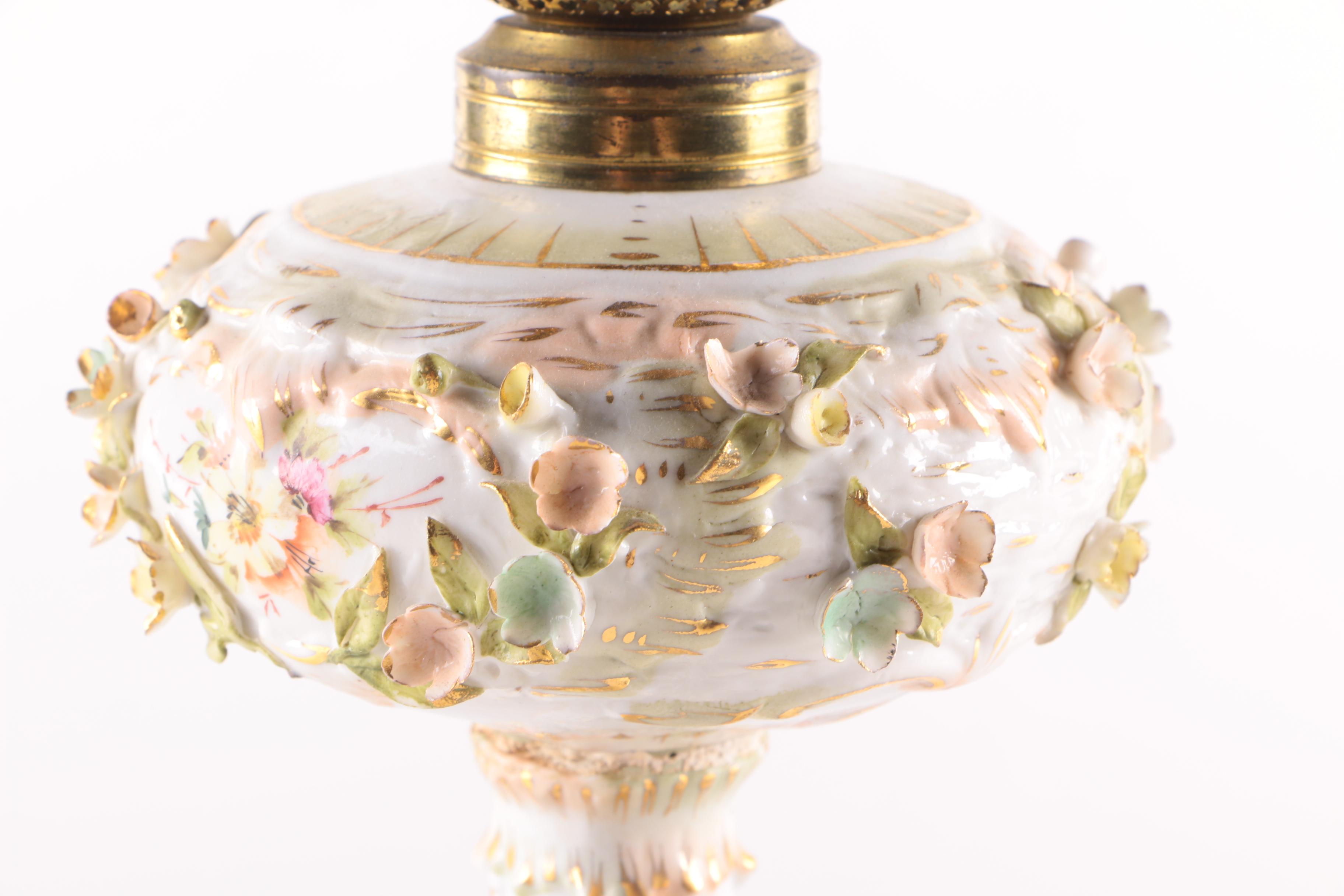 Antique Ceramic Parlor Oil Lamp