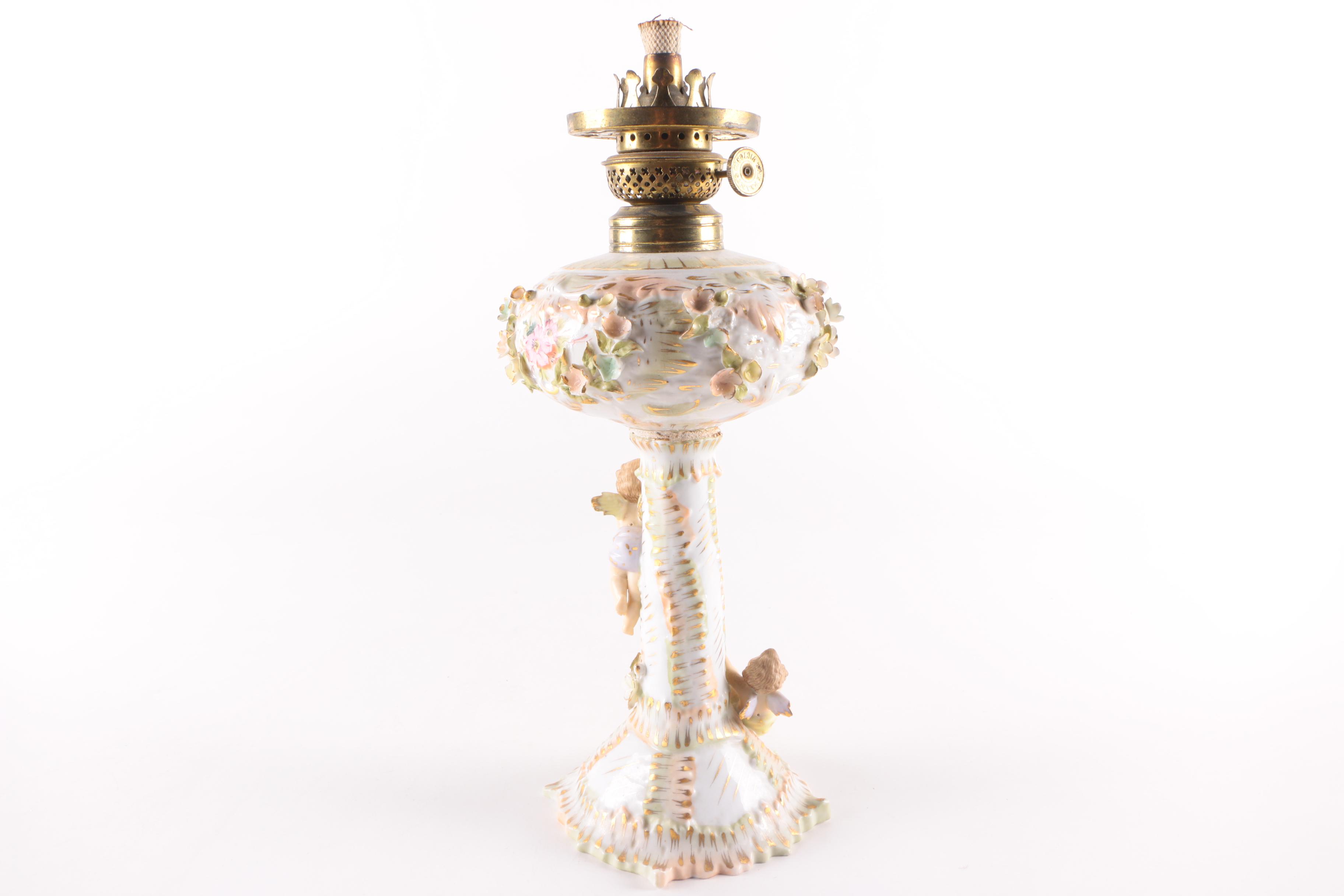 Antique Ceramic Parlor Oil Lamp