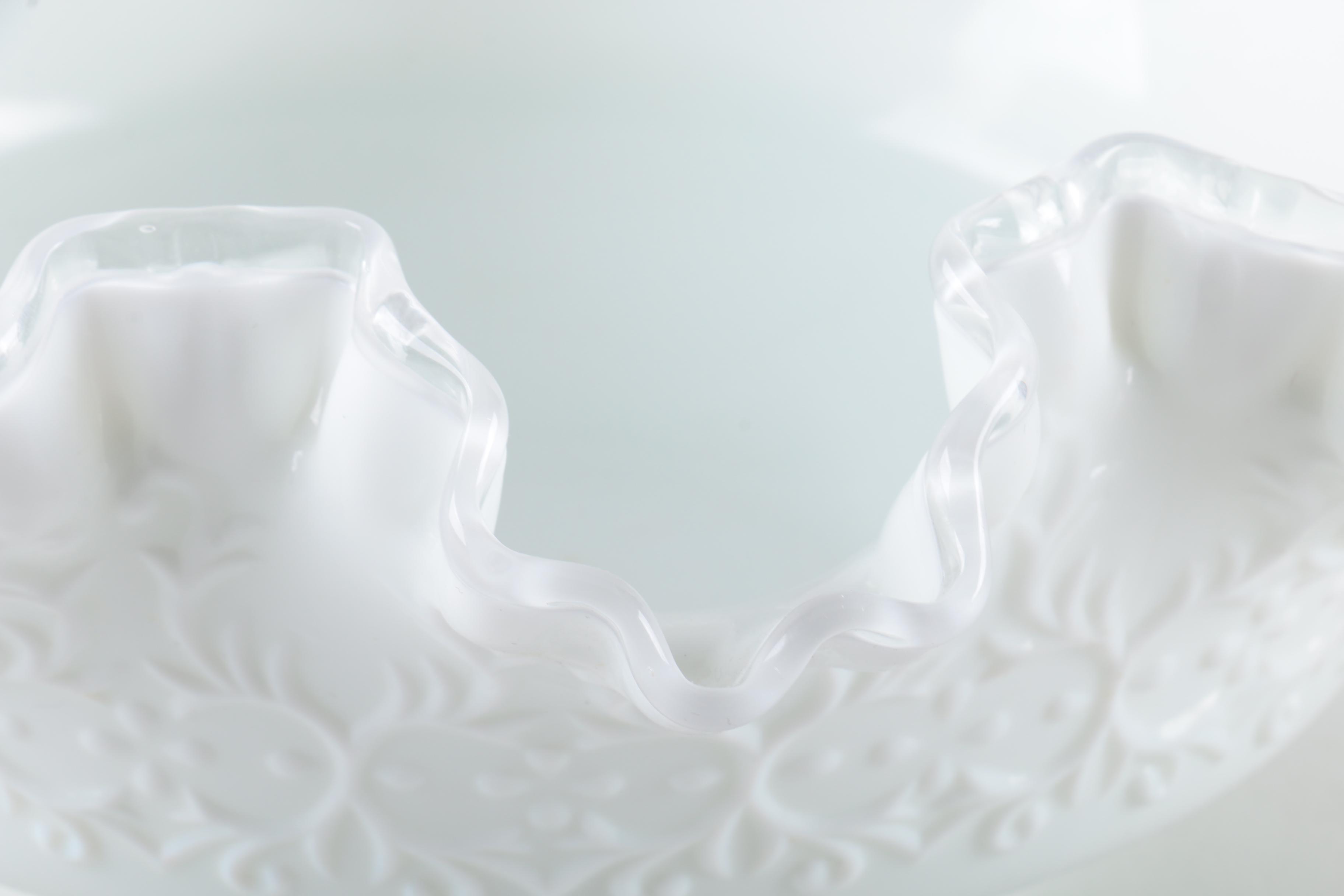 Vintage Fenton "Silvercrest" Milk Glass Bowl and Opalescent Hobnail Cups