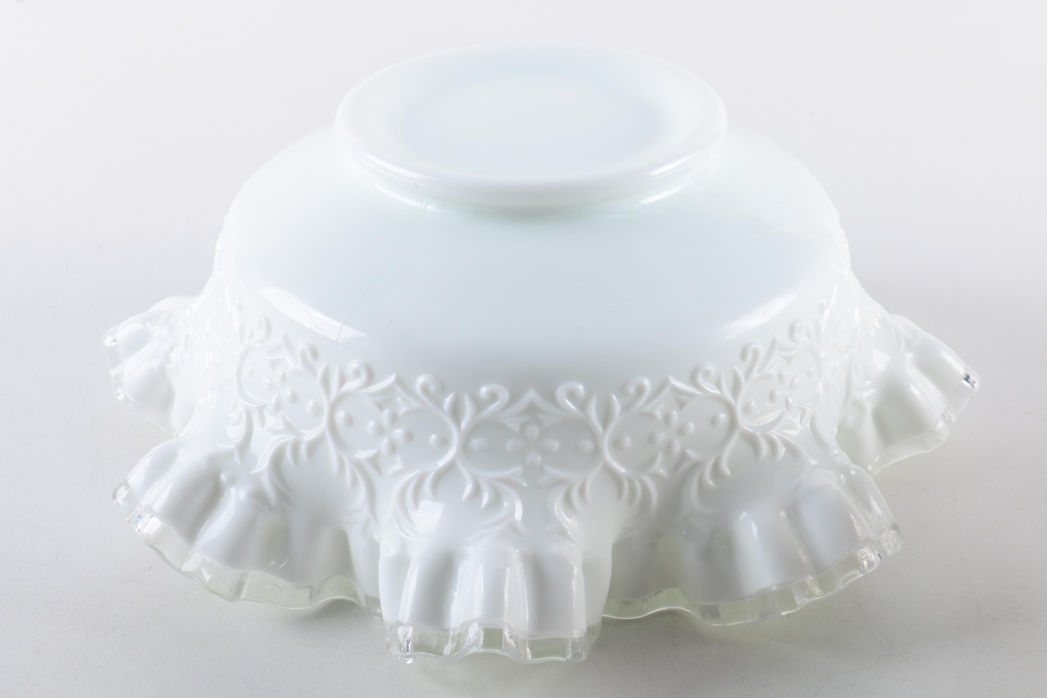 Vintage Fenton "Silvercrest" Milk Glass Bowl and Opalescent Hobnail Cups