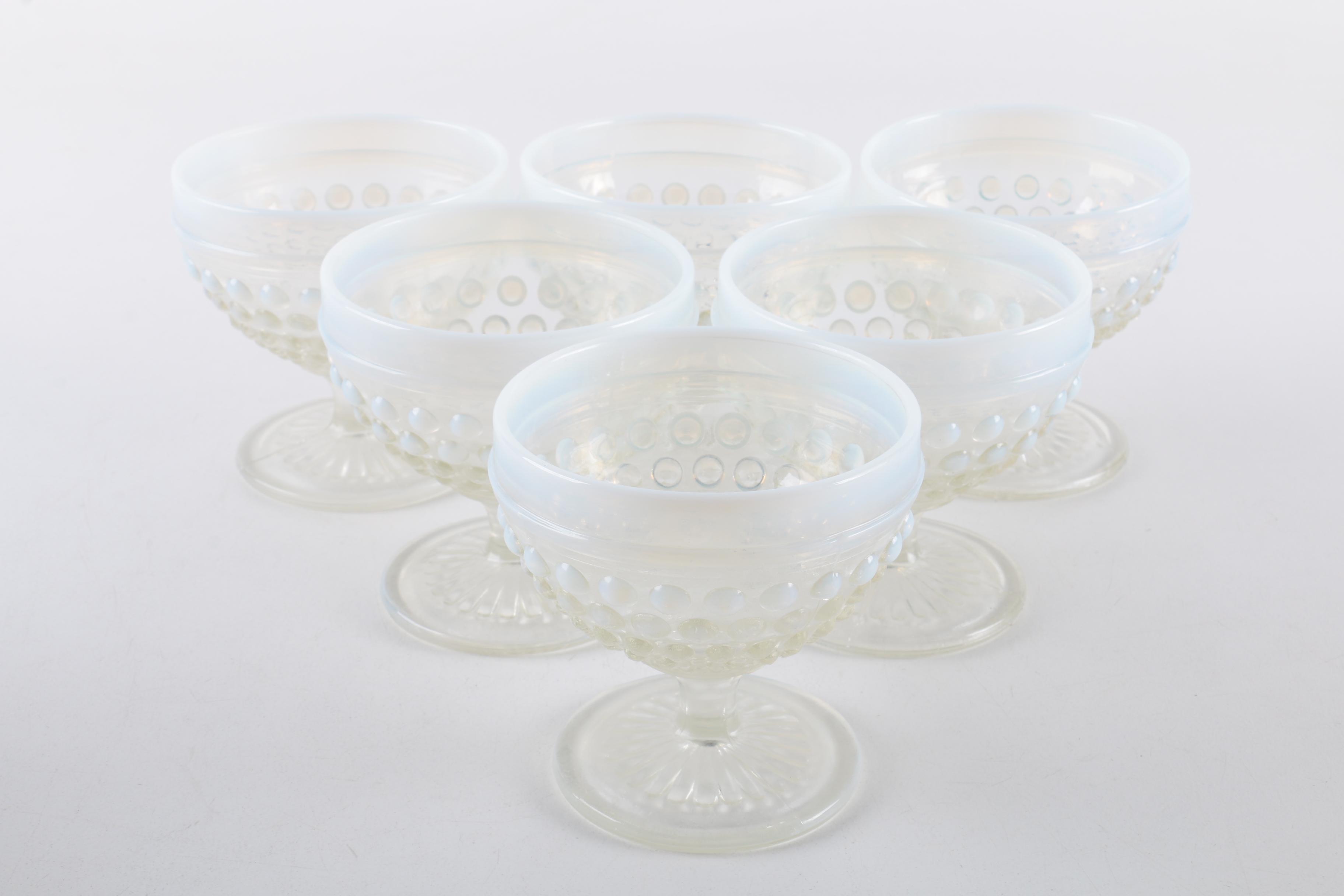 Vintage Fenton "Silvercrest" Milk Glass Bowl and Opalescent Hobnail Cups