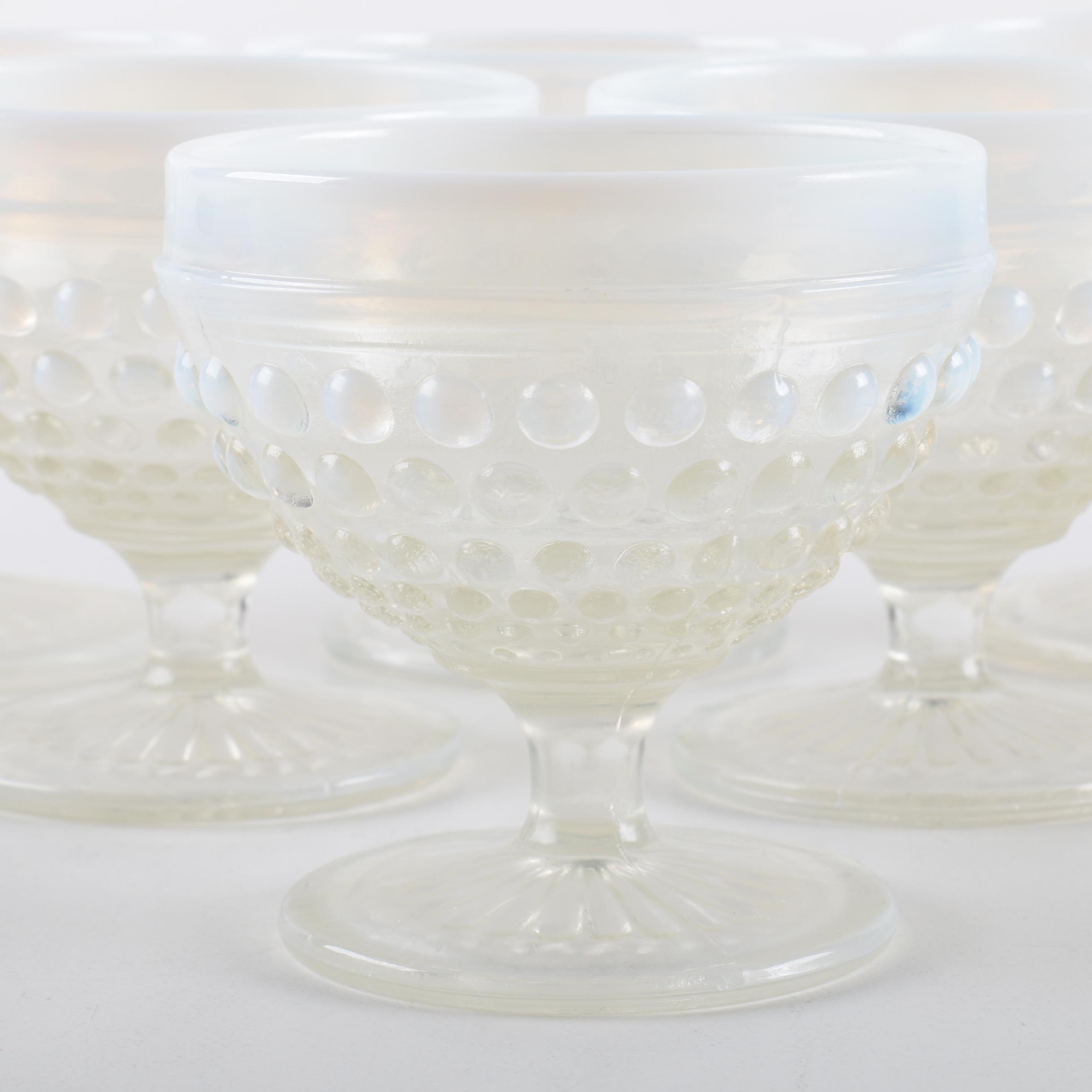 Vintage Fenton "Silvercrest" Milk Glass Bowl and Opalescent Hobnail Cups