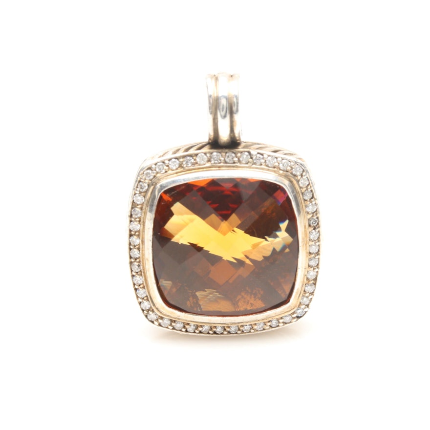 David Yurman "Albion" Sterling Silver Citrine and Diamond Enhancer Pendant