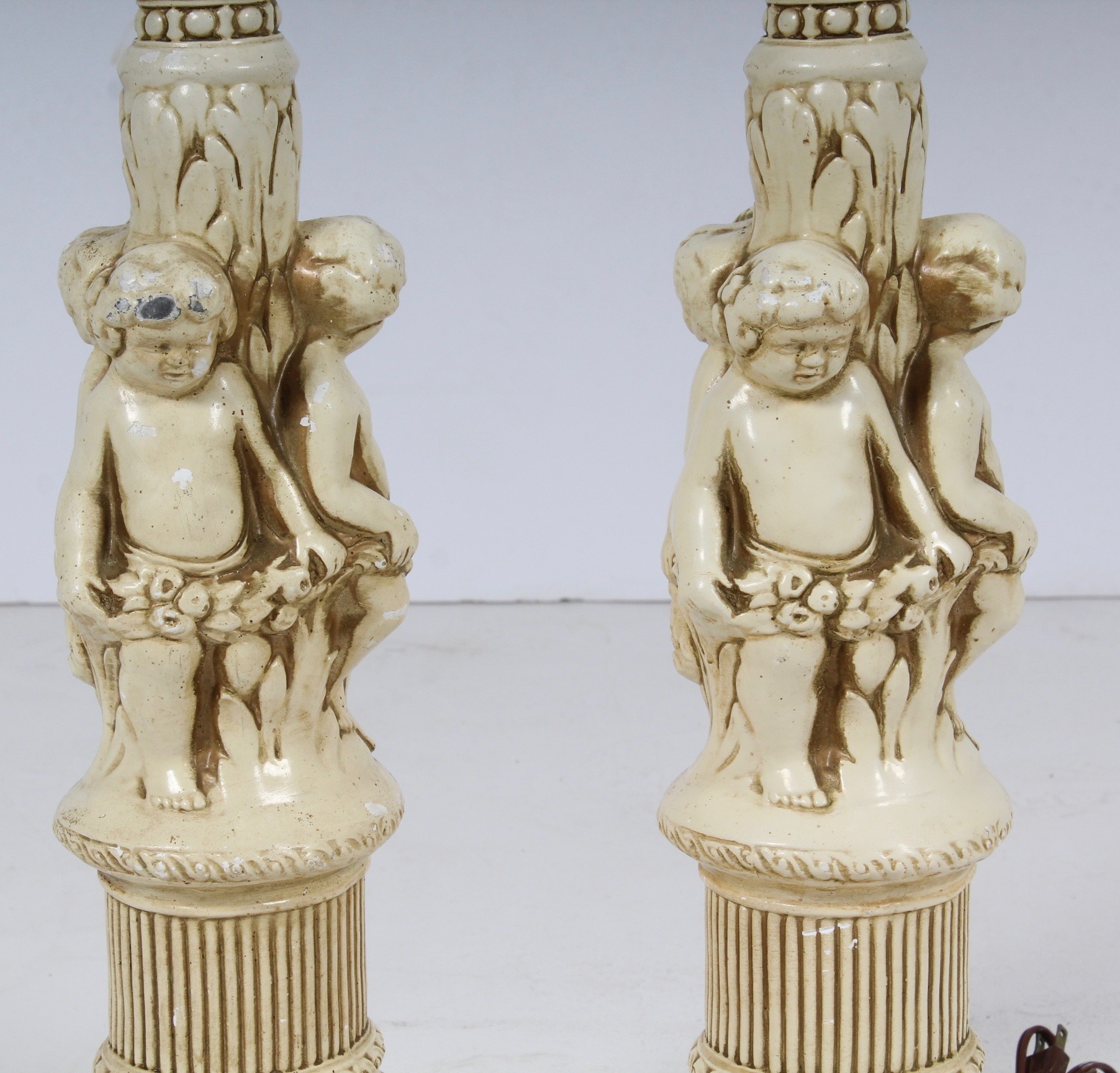 Pair of Vintage Neoclassical Putti Table Lamps