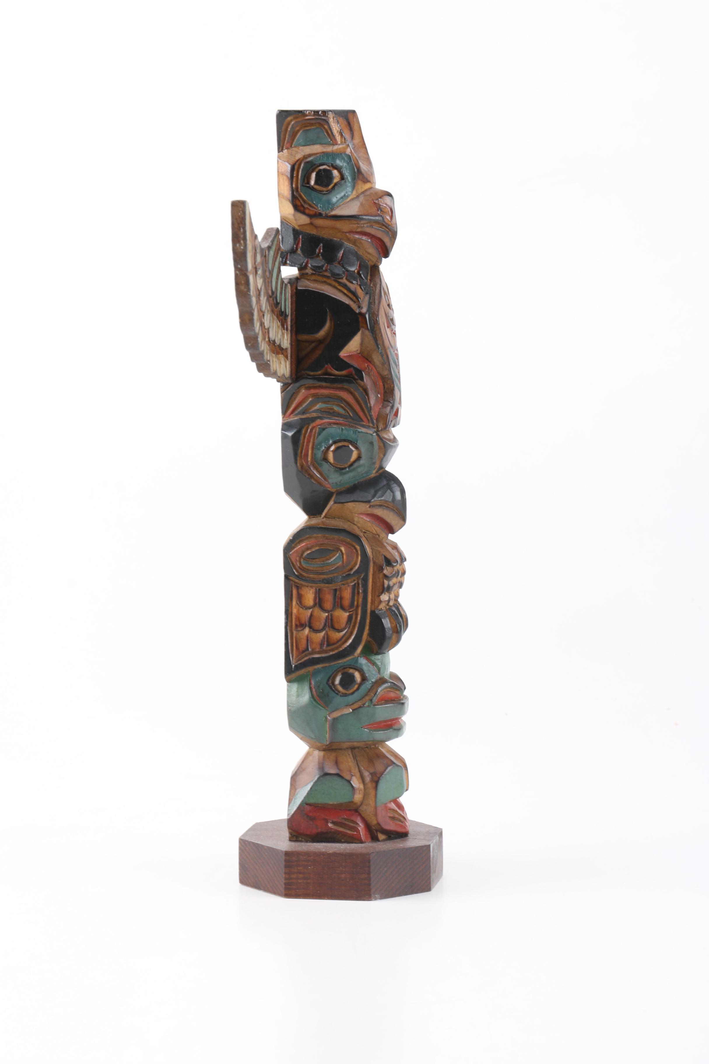 Hand-Carved Pacific Northwest Style Totem Pole