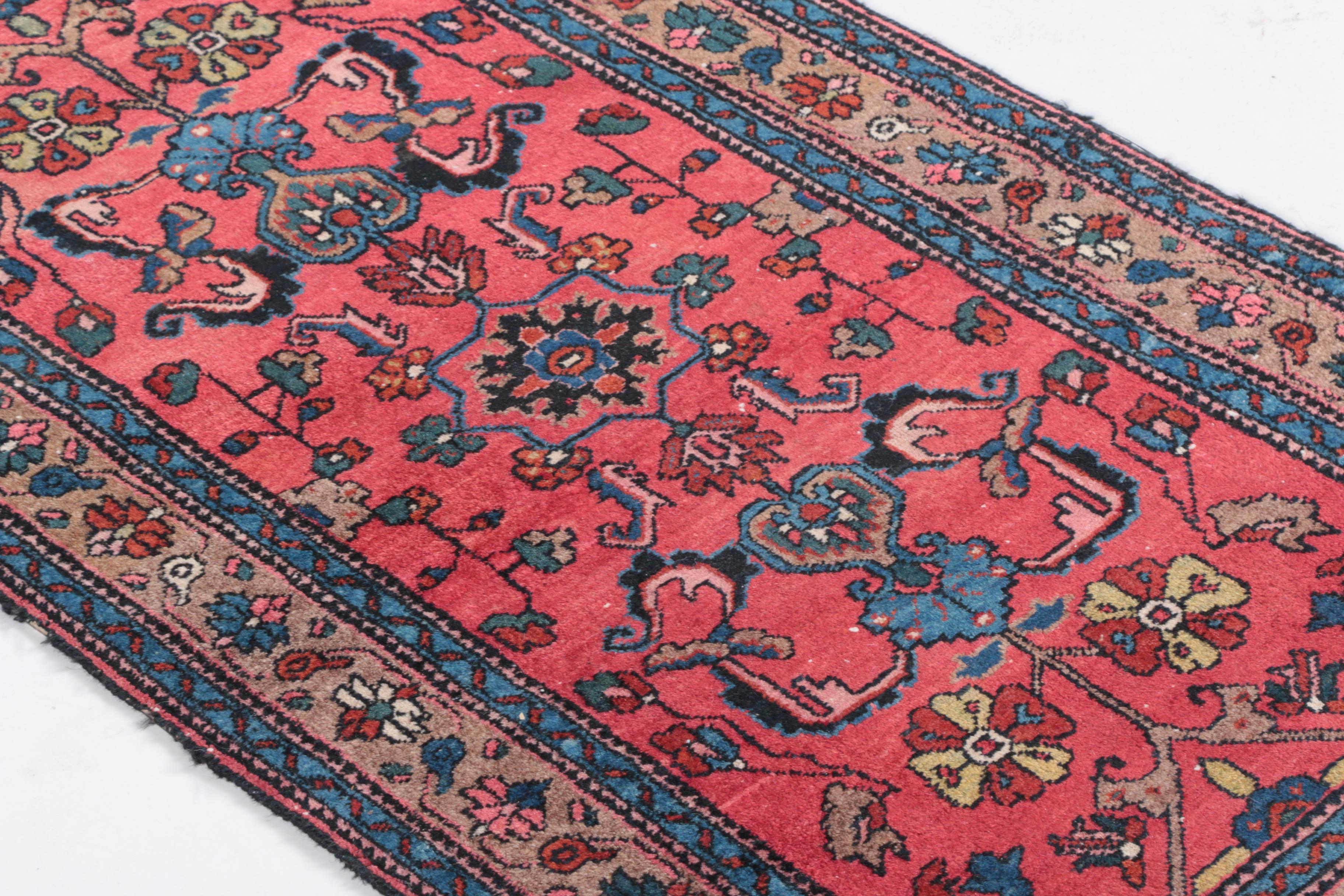 Vintage Hand-Knotted Persian Mehriban Wool Accent Rug